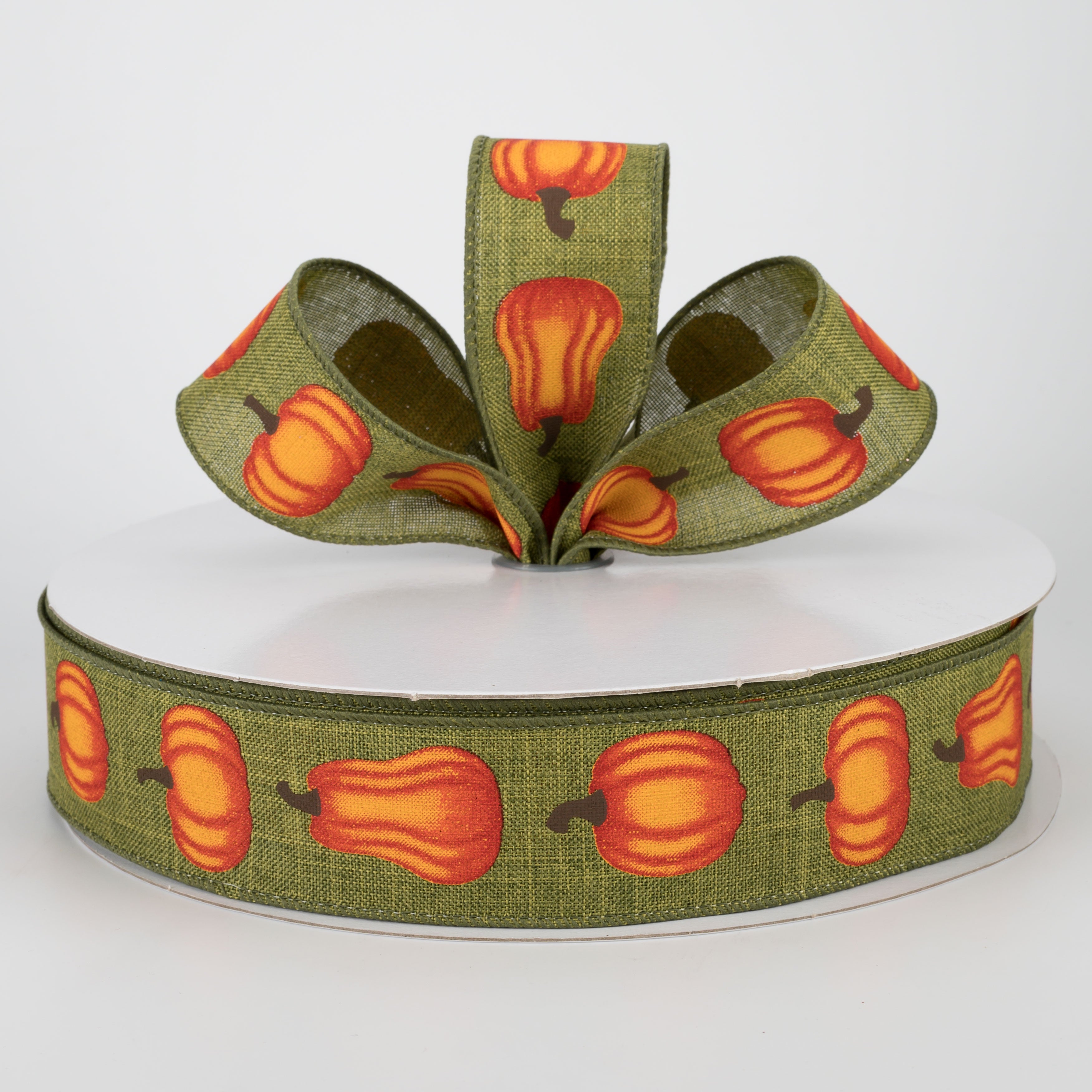 1.5" Orange Pumpkin Ribbon: Moss (50 Yards) Lifestyle Photo