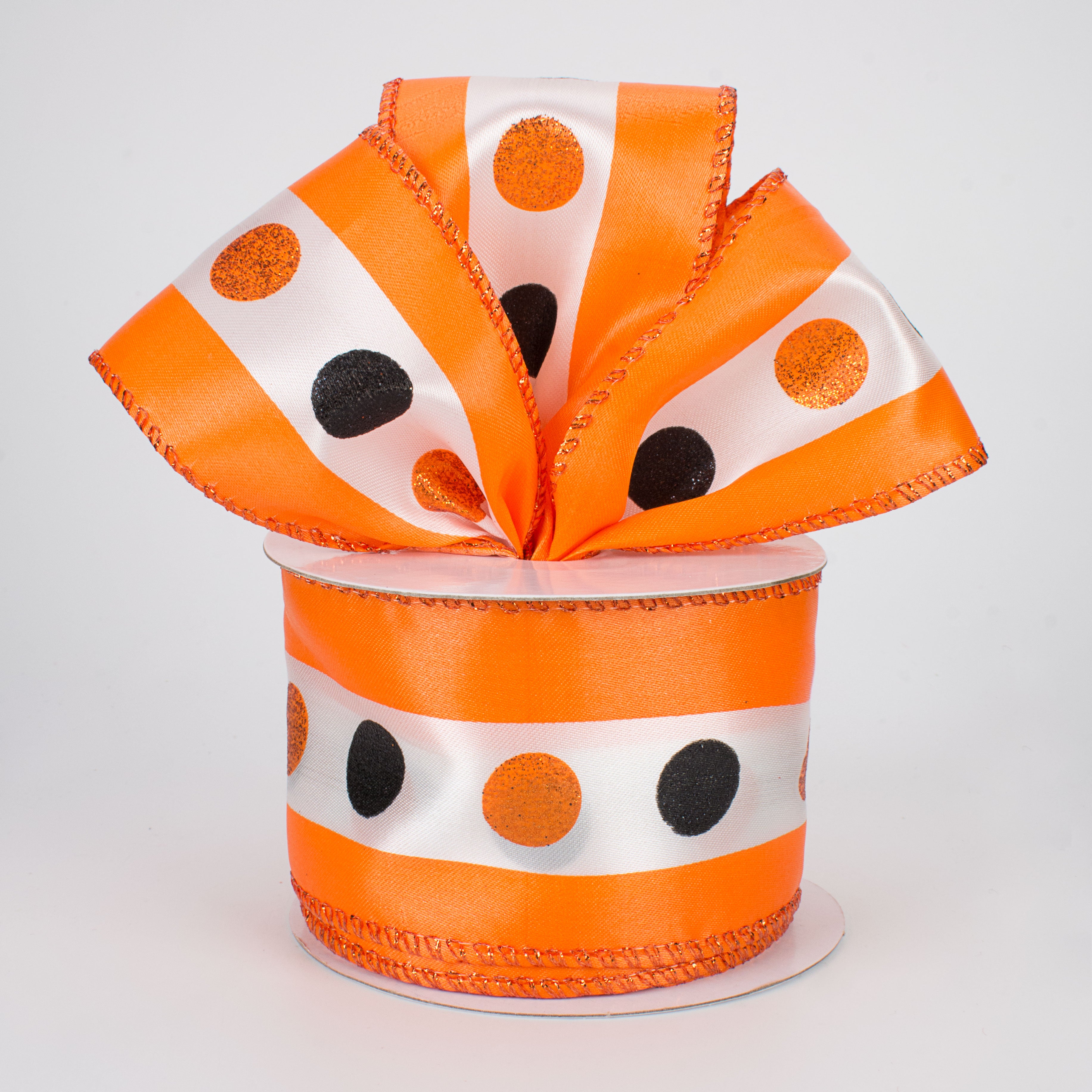 2.5" Orange & White Stripe Glitter Dots (10 Yards) Lifestyle Photo