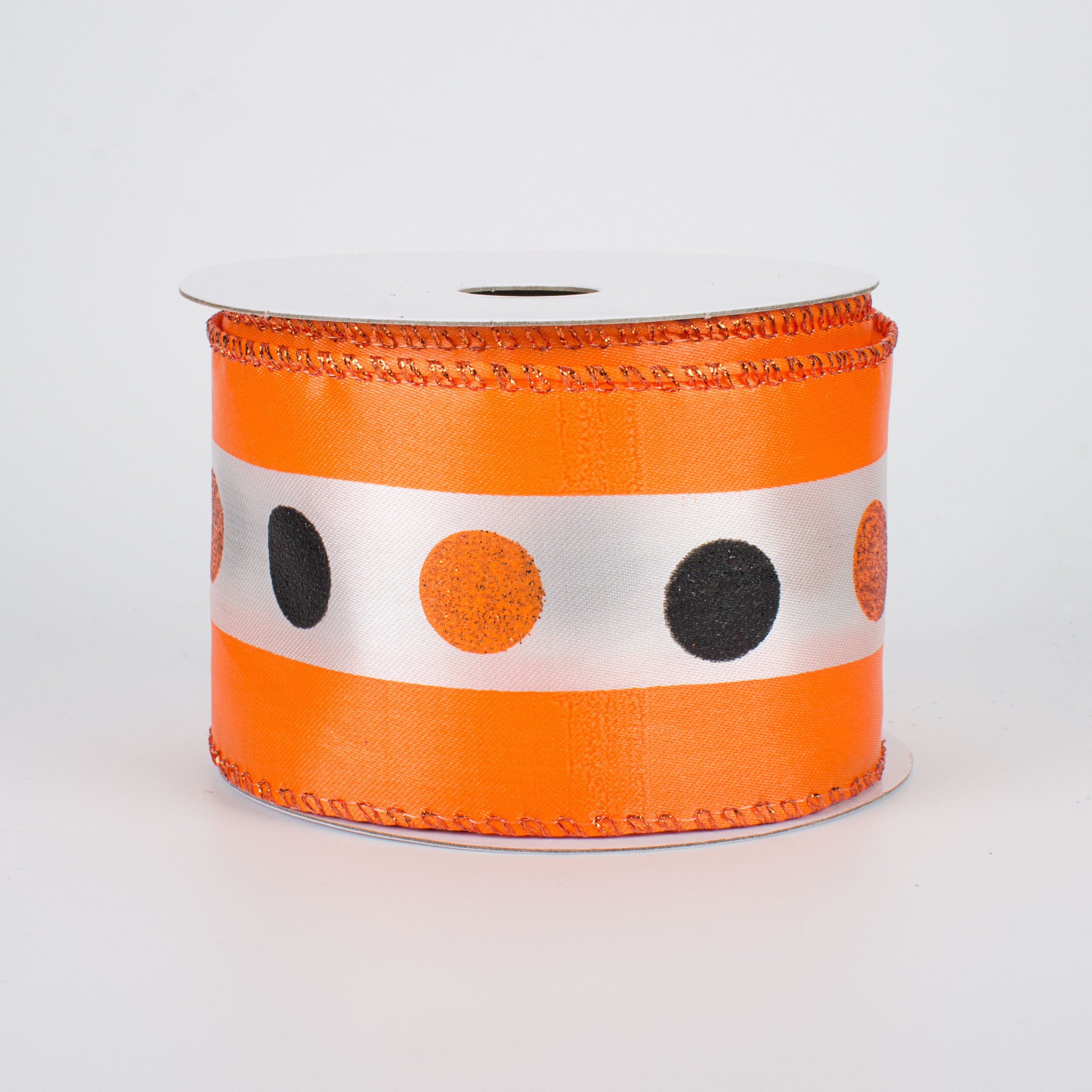 2.5" Orange & White Stripe Glitter Dots (10 Yards)