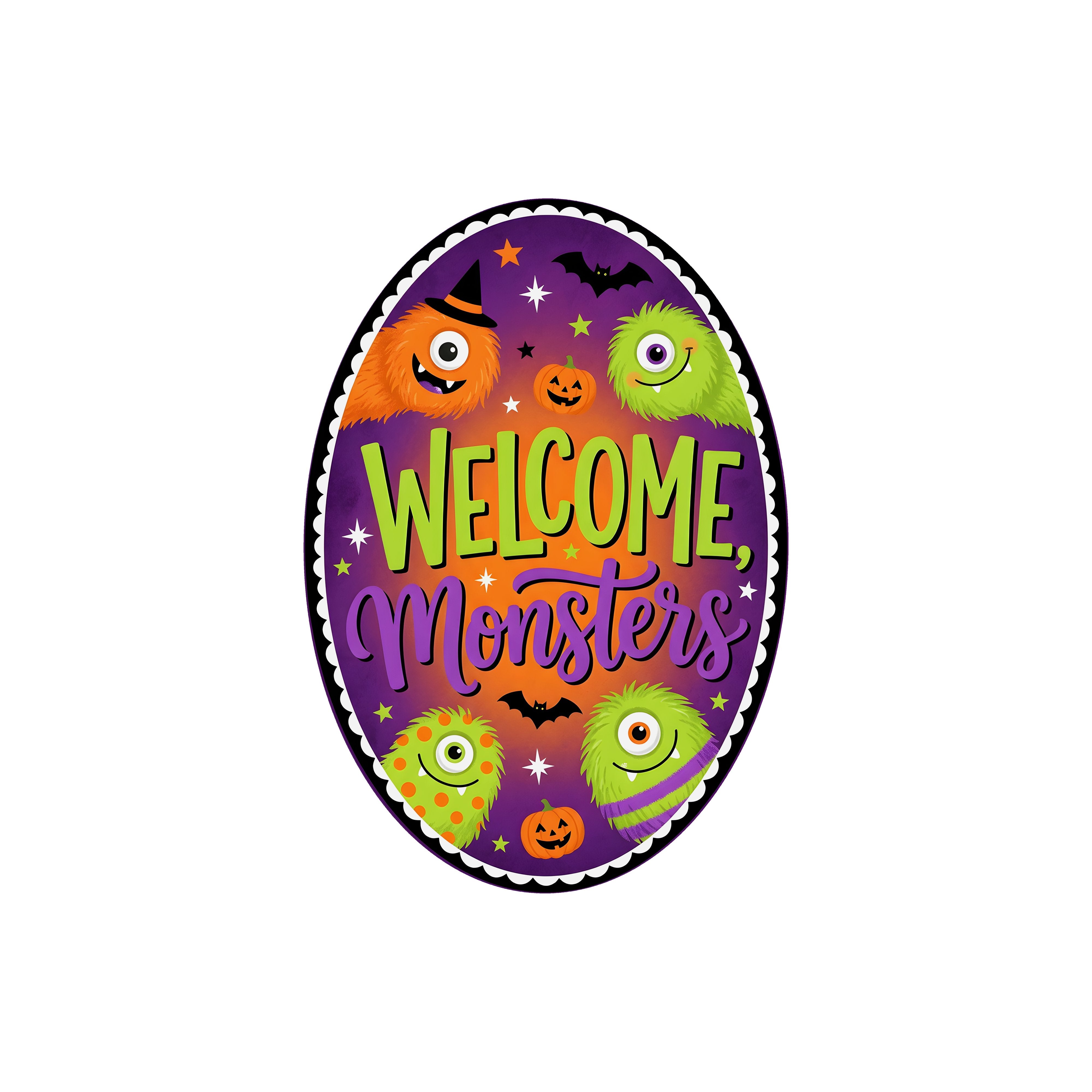 6" Oval Waterproof Sign: Furry One-Eyed Halloween Monsters Item Number: CD1445NH-060