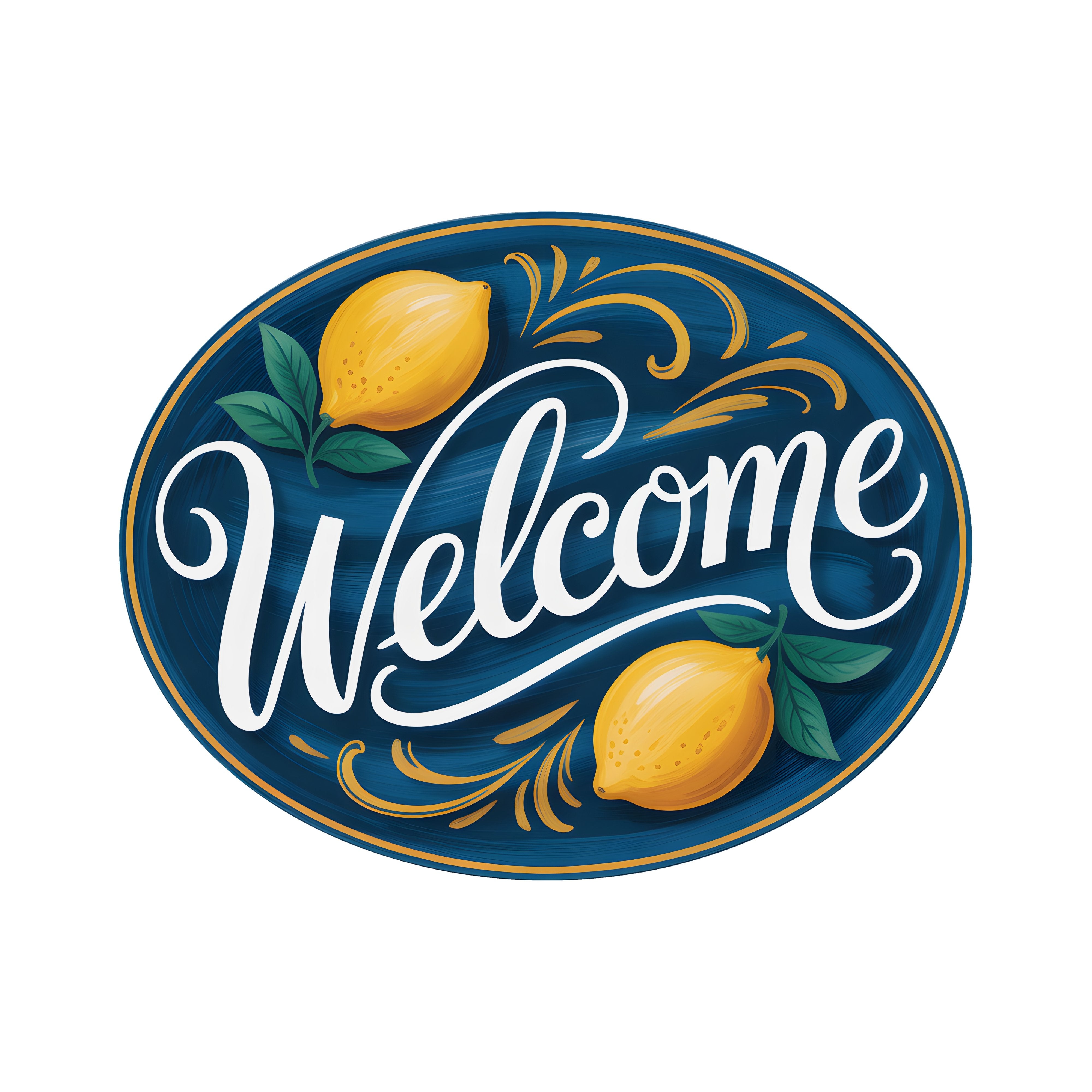 9" Oval Waterproof Sign: Mediterranean Lemon Welcome Item Number: CD1233NH-090