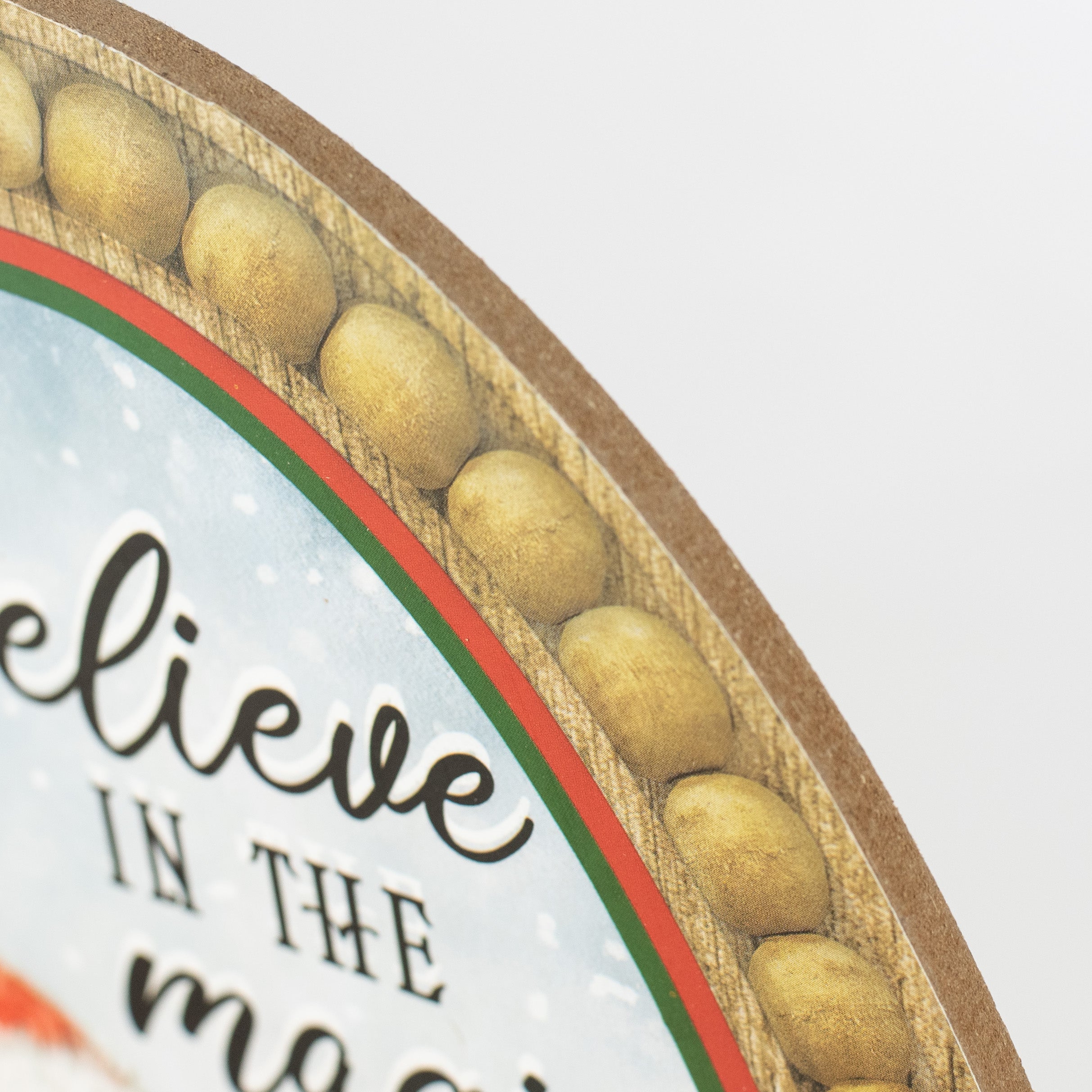 13" Oval Wooden Sign: Bead Edge Believe Magic Cardinal Snowman detail photo 3