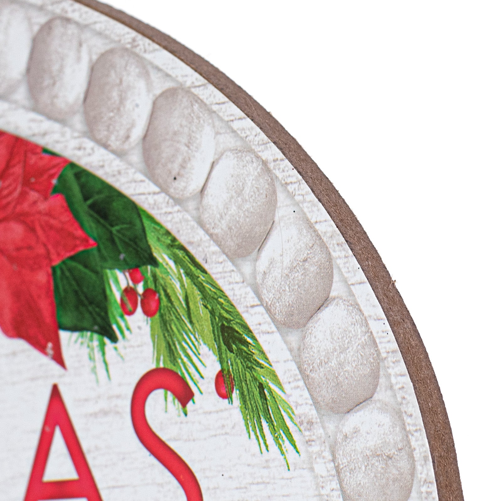 13" Oval Wooden Sign: Bead Edge Merry Christmas Goodnight detail photo 3