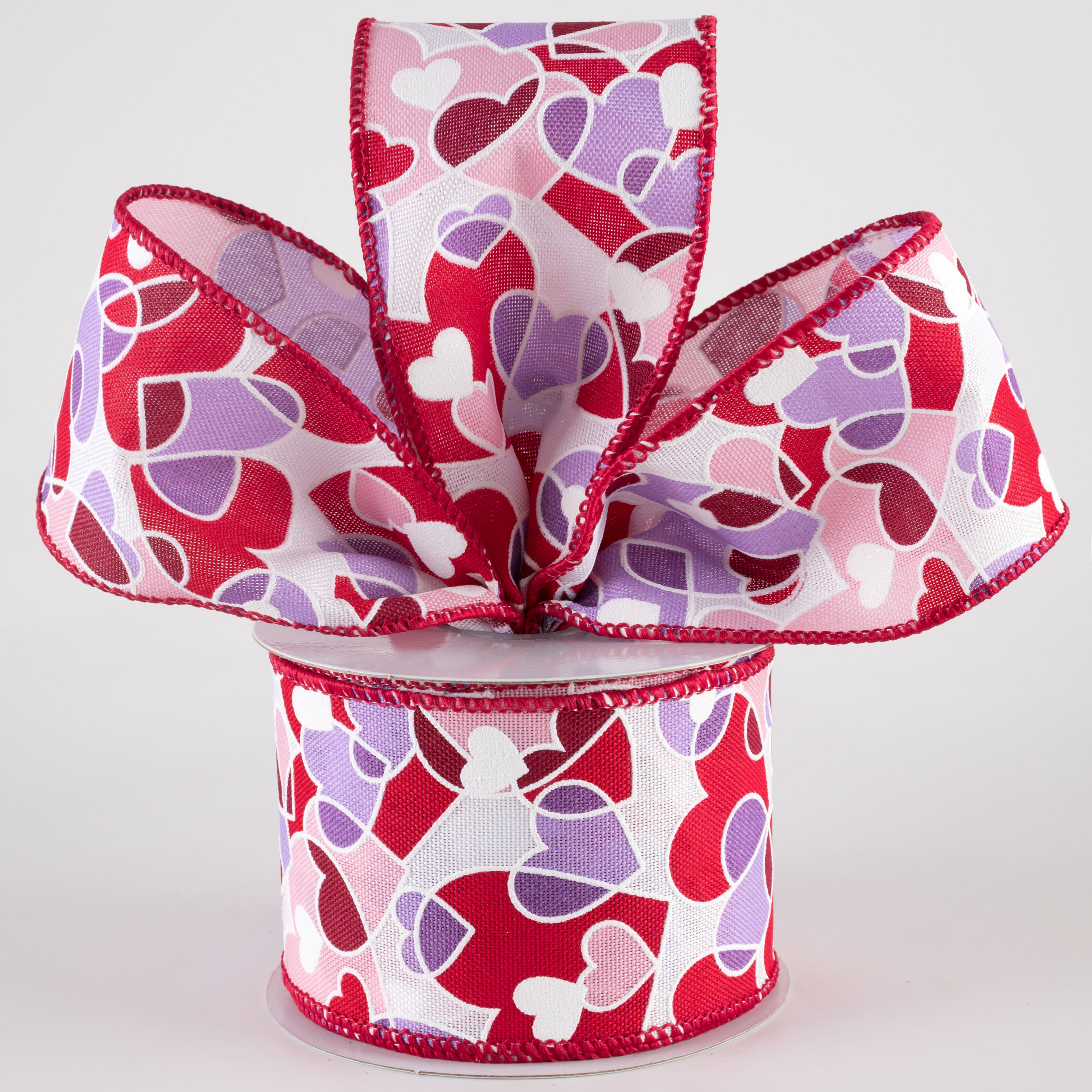 2.5" Overlapping Hearts Linen Ribbon: Lavender, Pink, Red (10 Yards) Lifestyle Photo