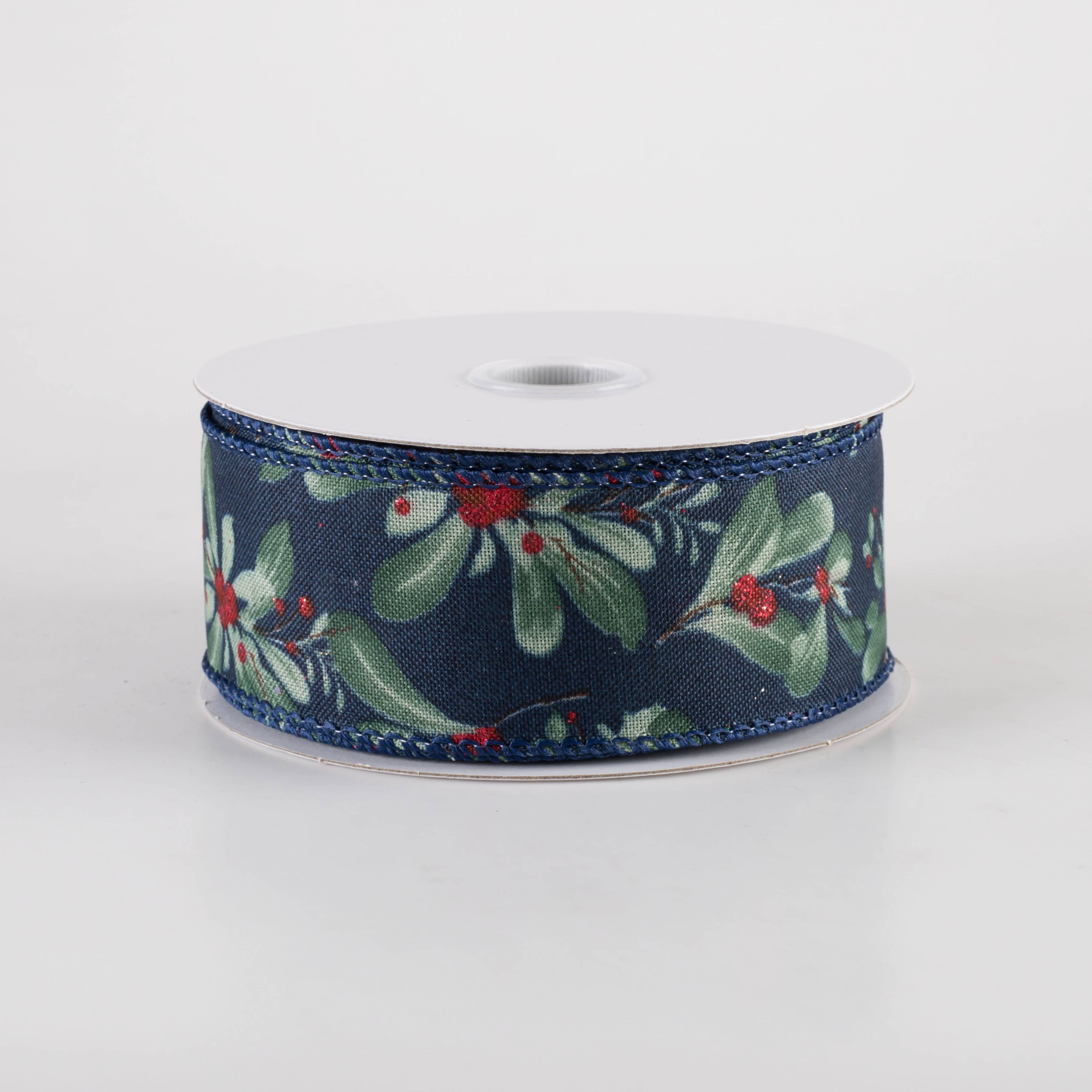 1.5" Painted Mistletoe Ribbon: Navy (10 Yards) Item Number: 71482-09-27