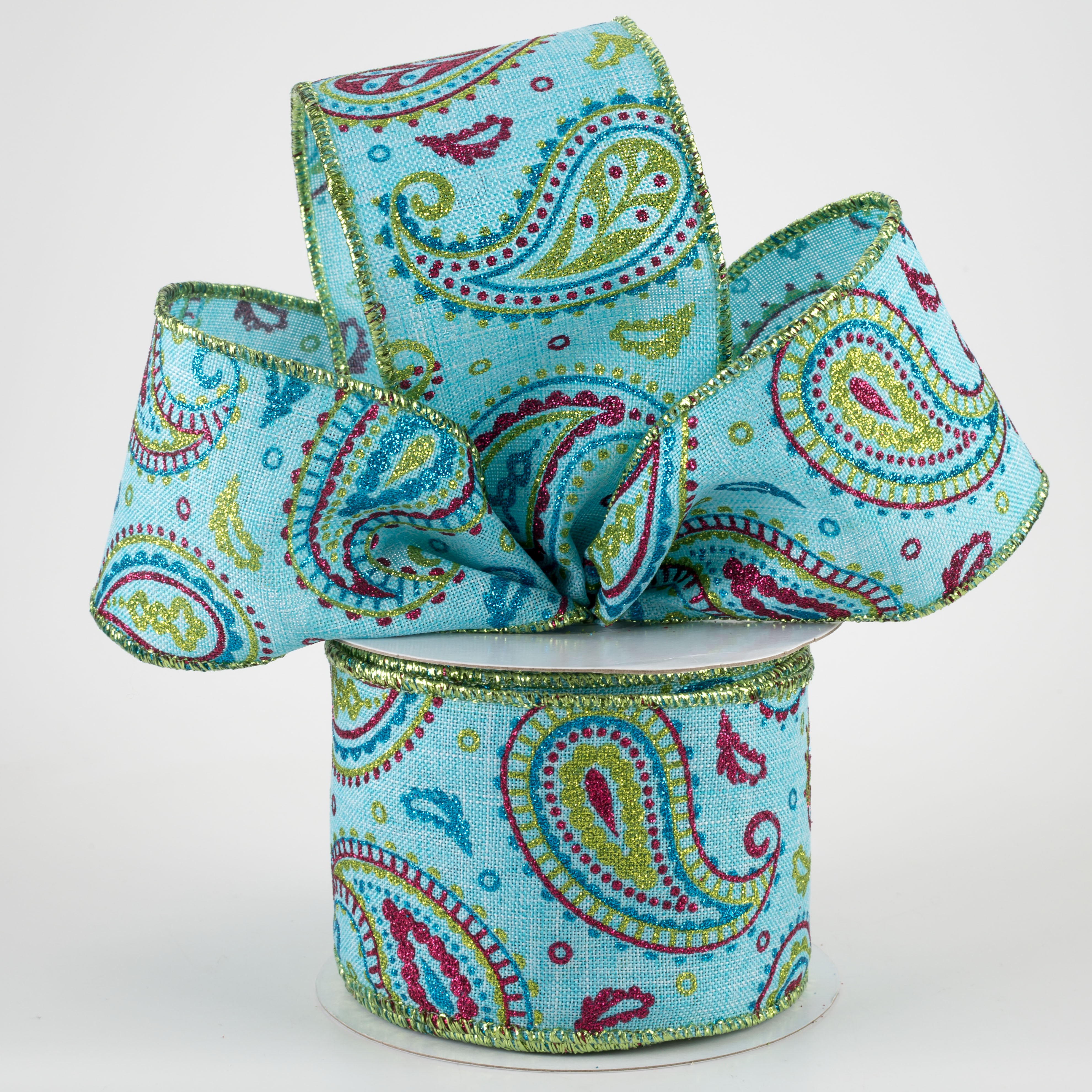 2.5" Paisley Ribbon: Light Blue, Lime, Hot Pink, Turquoise (10 Yards) Lifestyle Photo