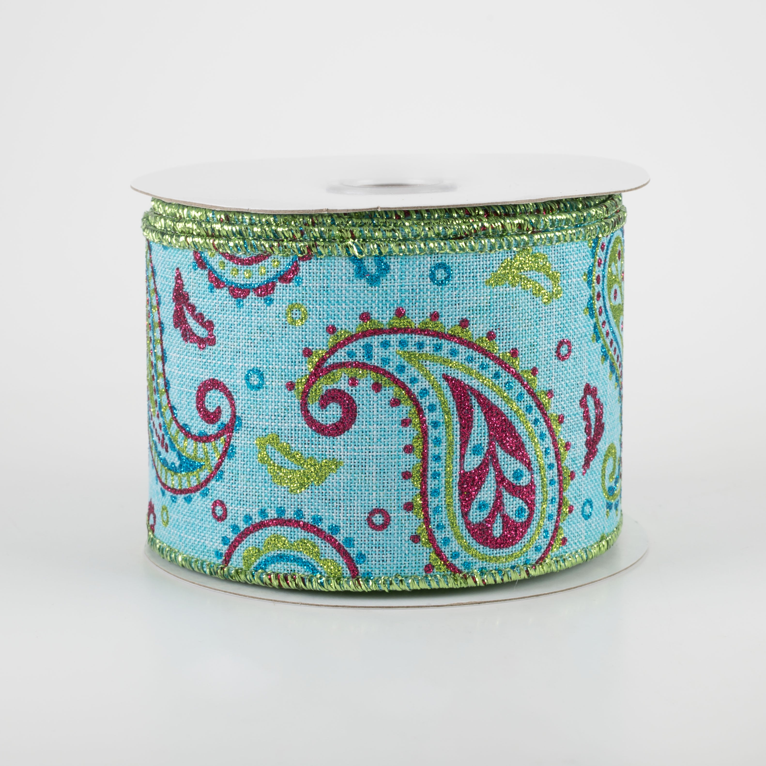 2.5" Paisley Ribbon: Light Blue, Lime, Hot Pink, Turquoise (10 Yards)