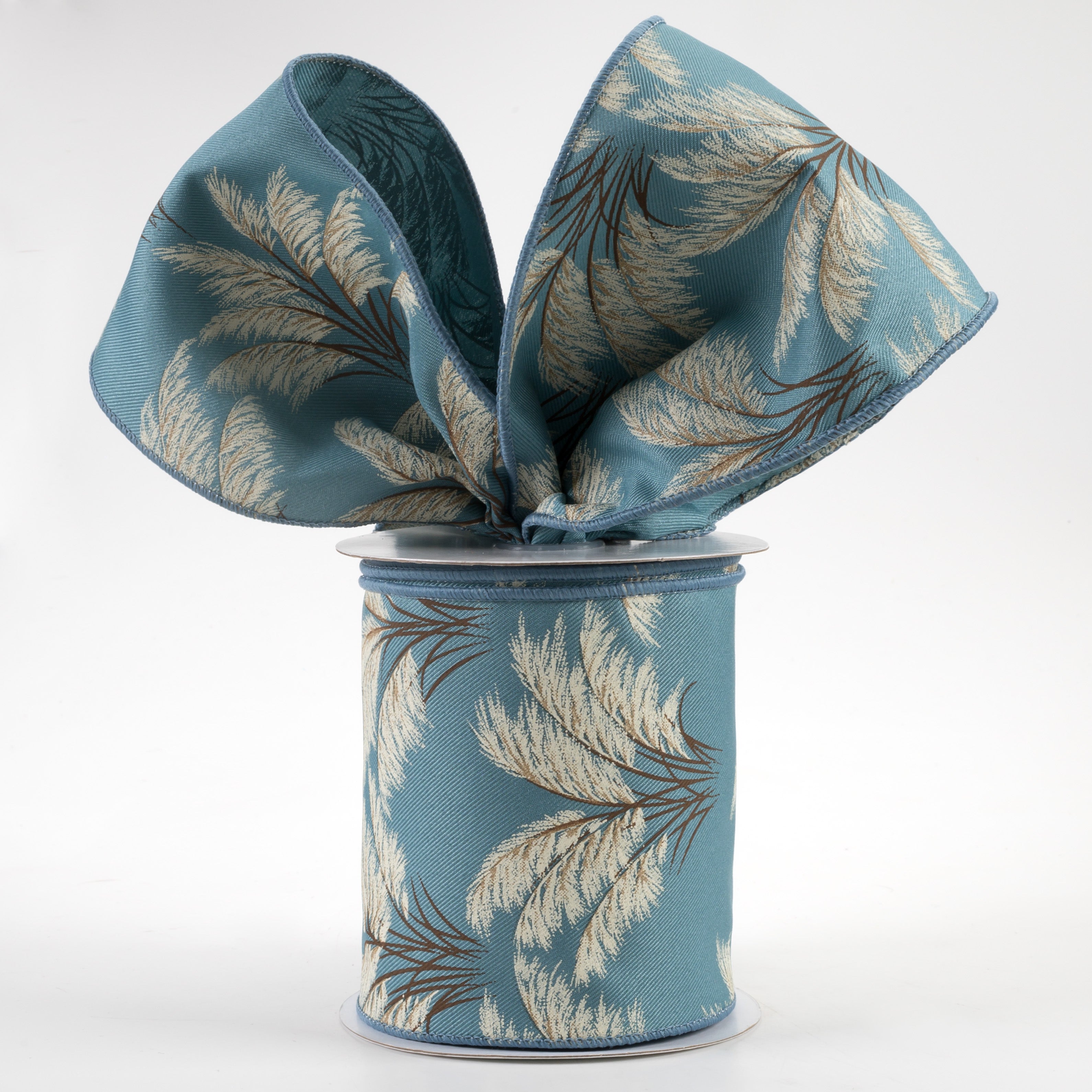 4" Pampas Grass Ribbon: Smoke Blue (10 Yards) Lifestyle Photo