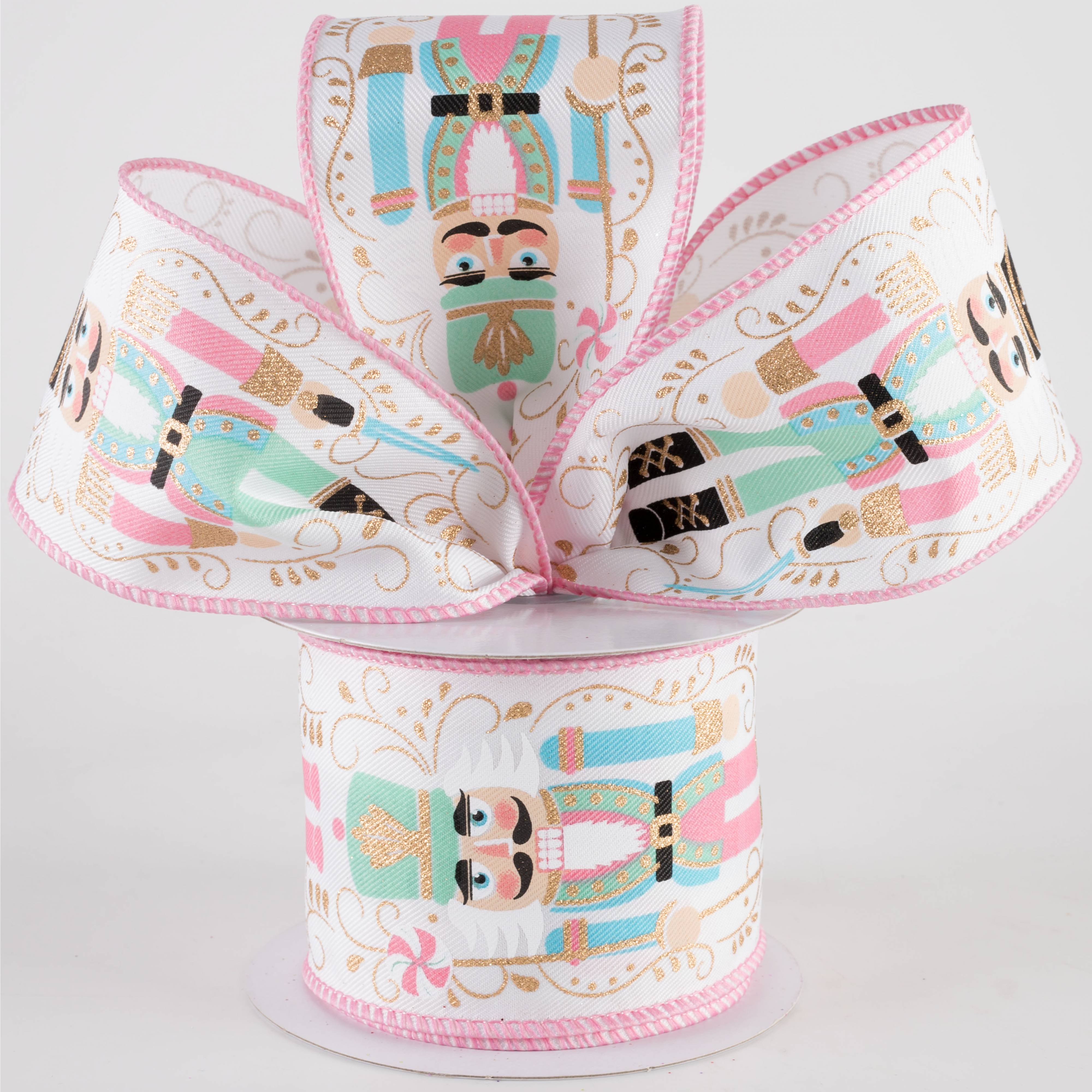 2.5" Pastel Nutcrackers Ribbon: White (10 Yards) Lifestyle Photo