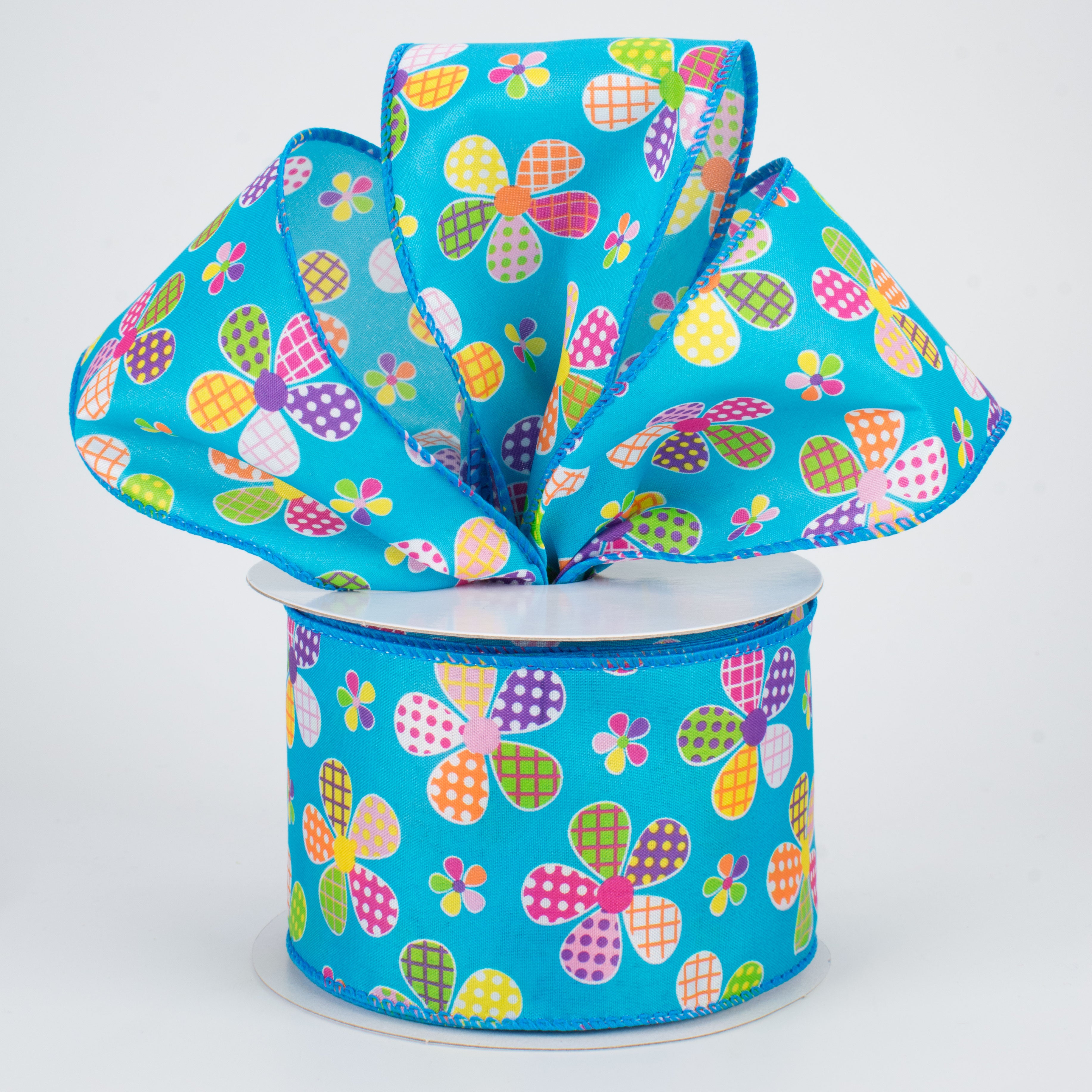 2.5" Patchwork Flowers Ribbon: Blue (10 Yards) Lifestyle Photo