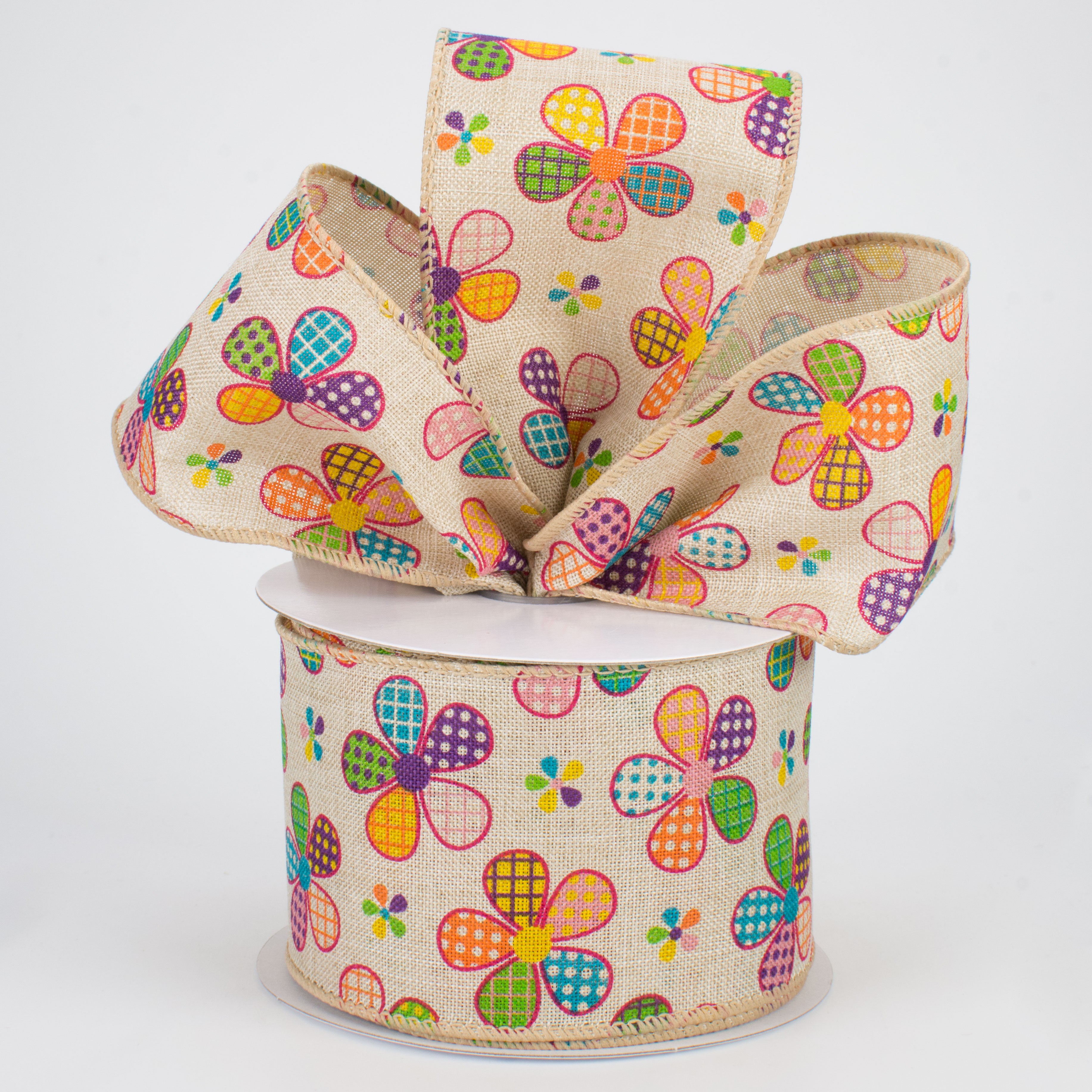 2.5" Patchwork Flowers Ribbon: Natural (10 Yards) Lifestyle Photo