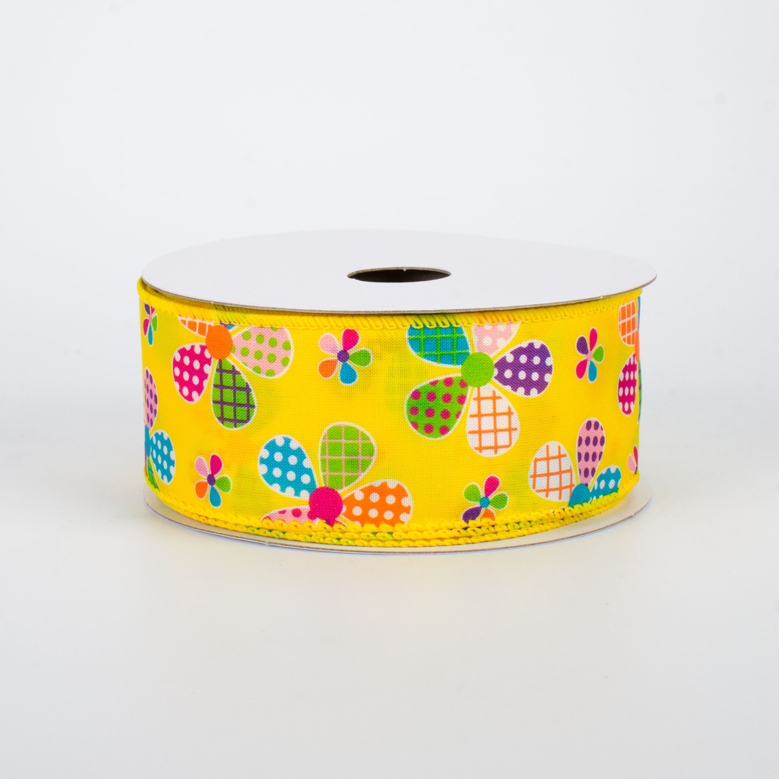 1.5" Patchwork Flowers Ribbon: Yellow (10 Yards)