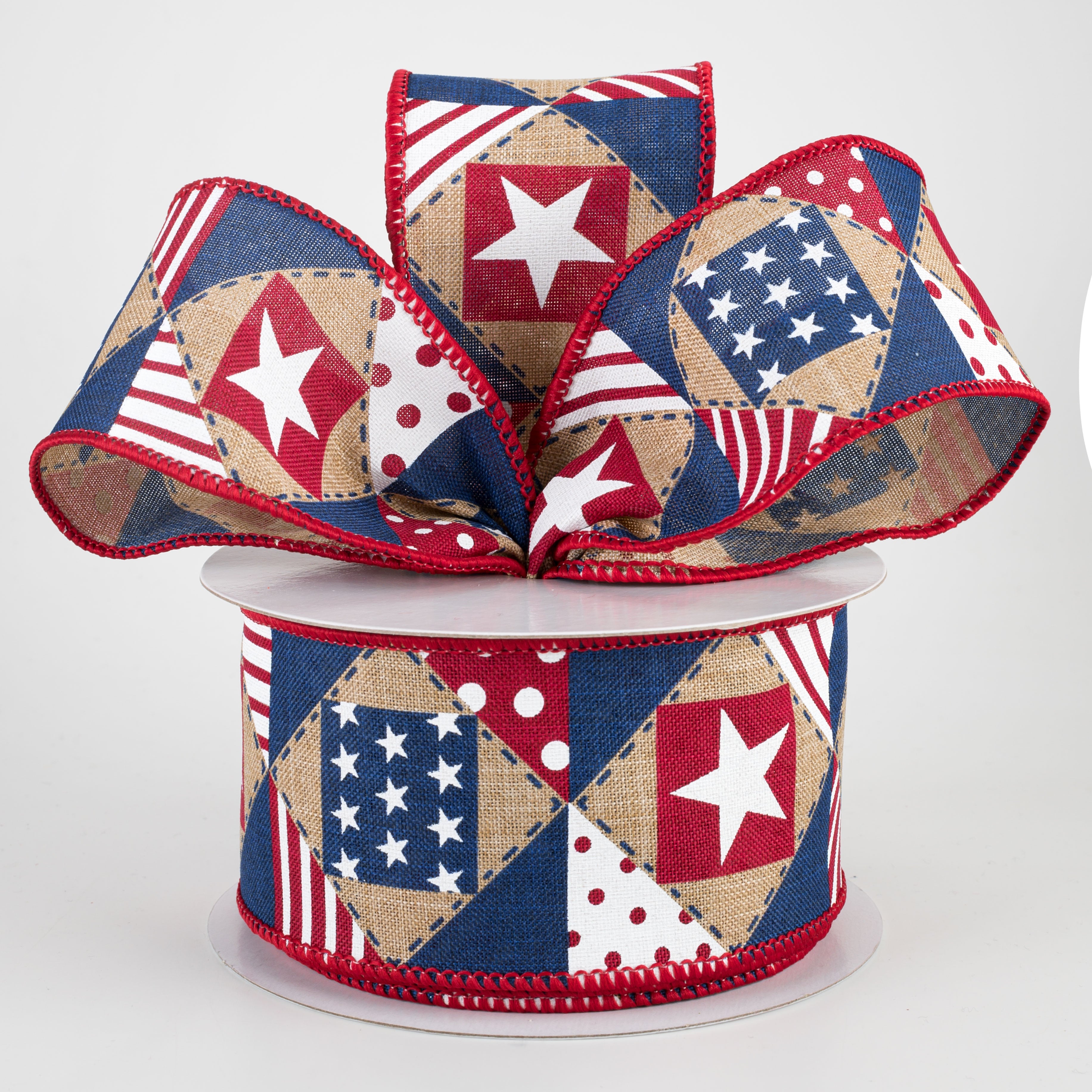 2.5" Patriotic Patchwork Ribbon: Light Beige (10 Yards) Lifestyle Photo