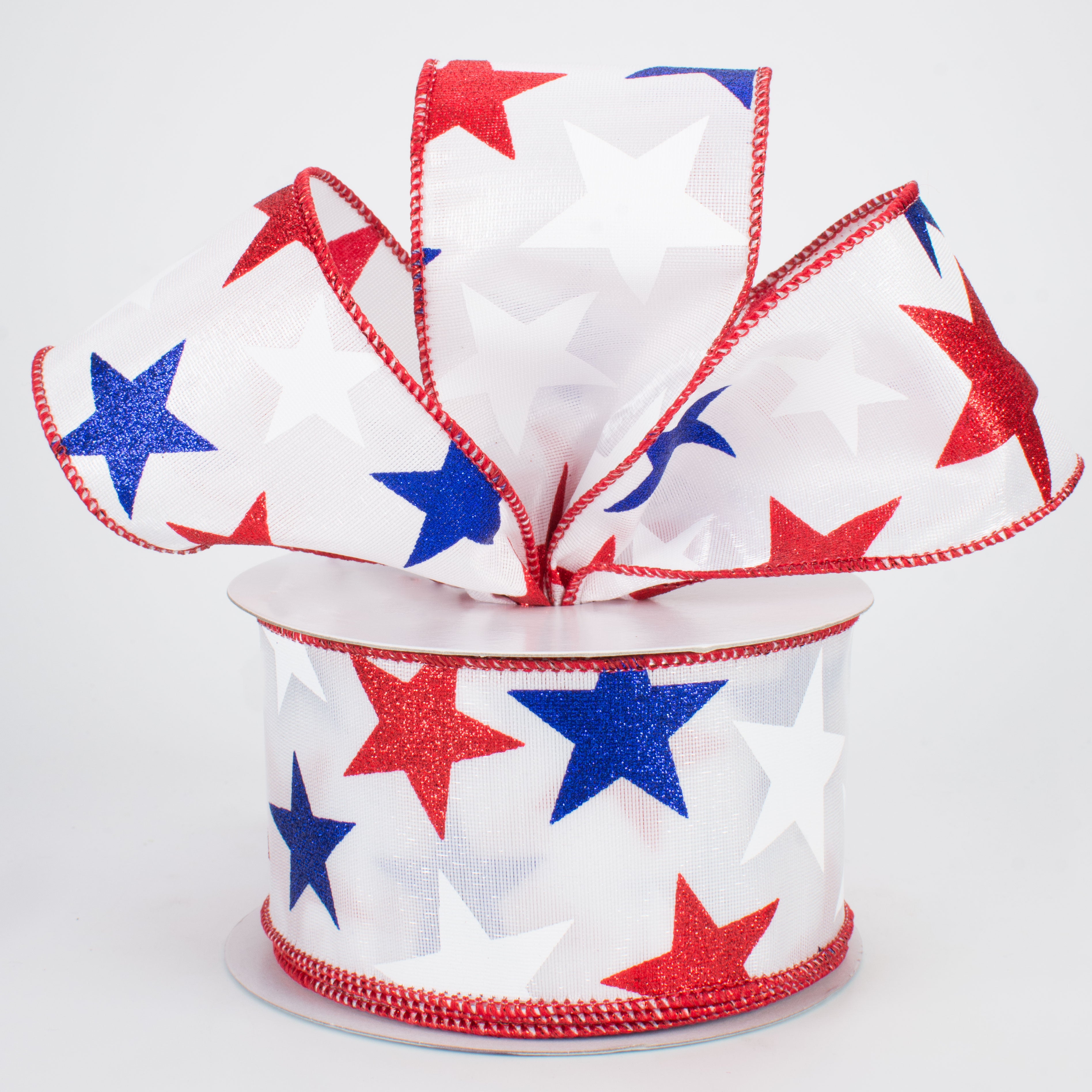 2.5" Patriotic Star Ribbon: White (10 Yards) Lifestyle Photo
