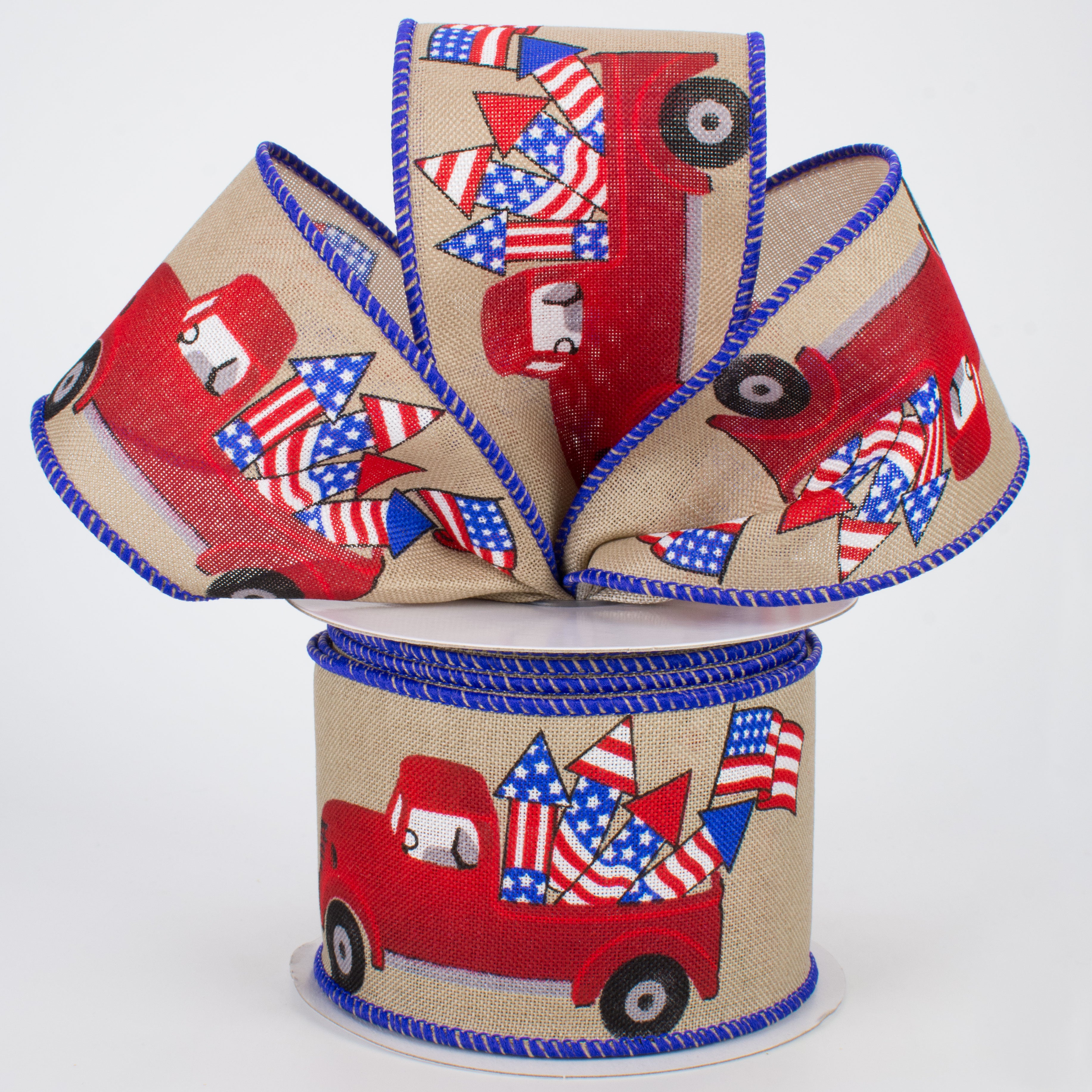 2.5" Patriotic Vintage Truck Ribbon: Natural (10 Yards) Lifestyle Photo