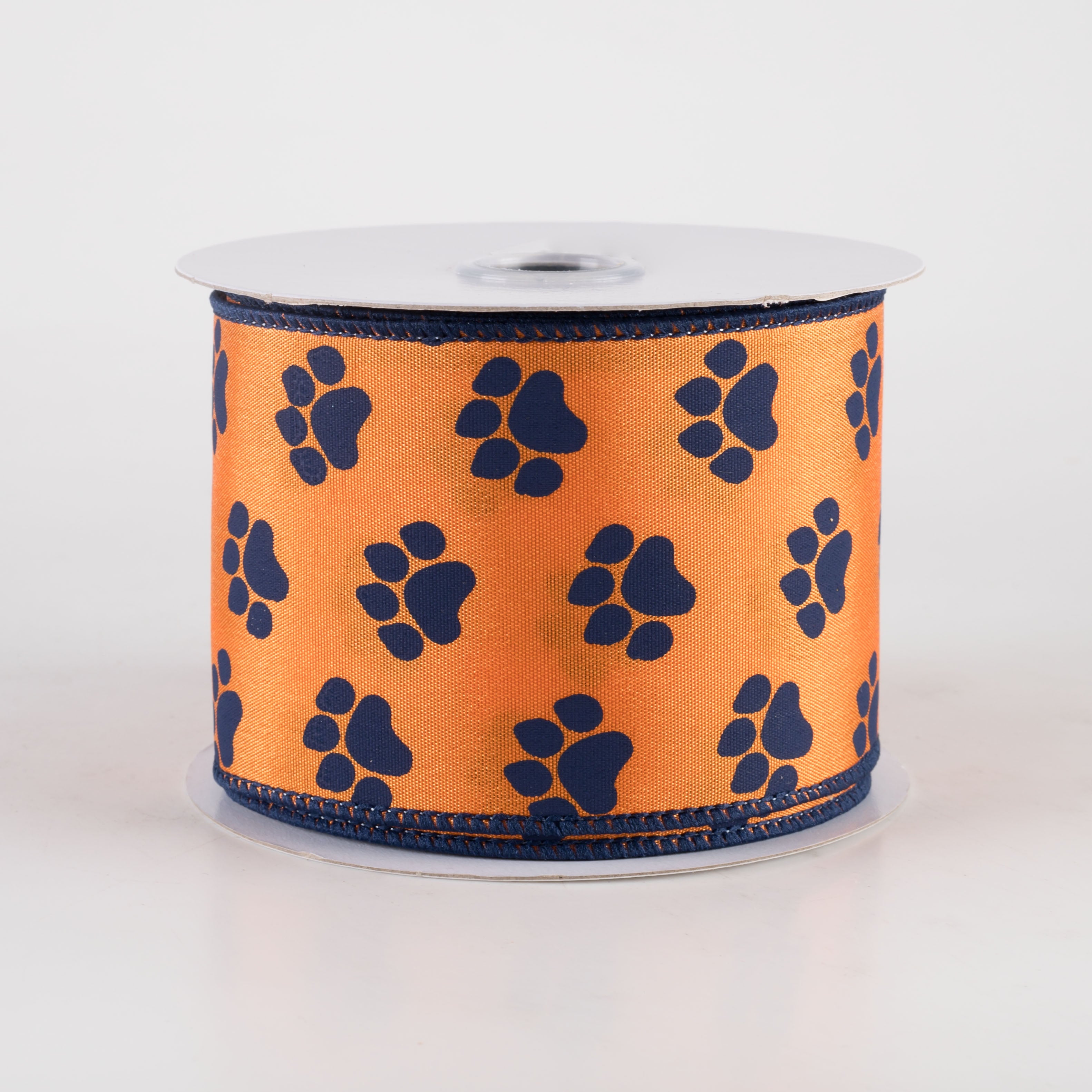 2.5" Paw Prints Ribbon: Orange & Navy Blue (10 Yards)