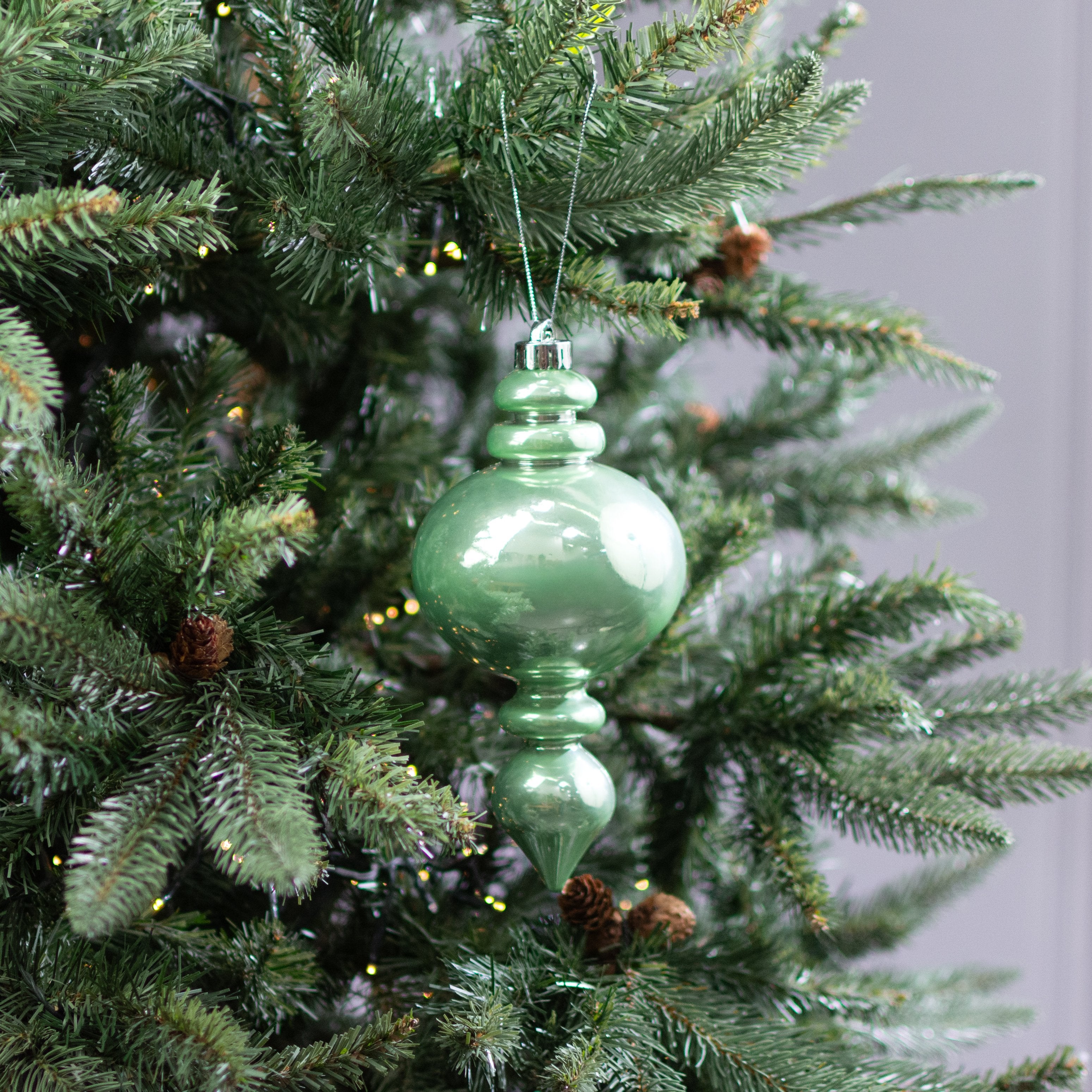 9" Pearlescent Finial Ornament: Mint Green Lifestyle Photo