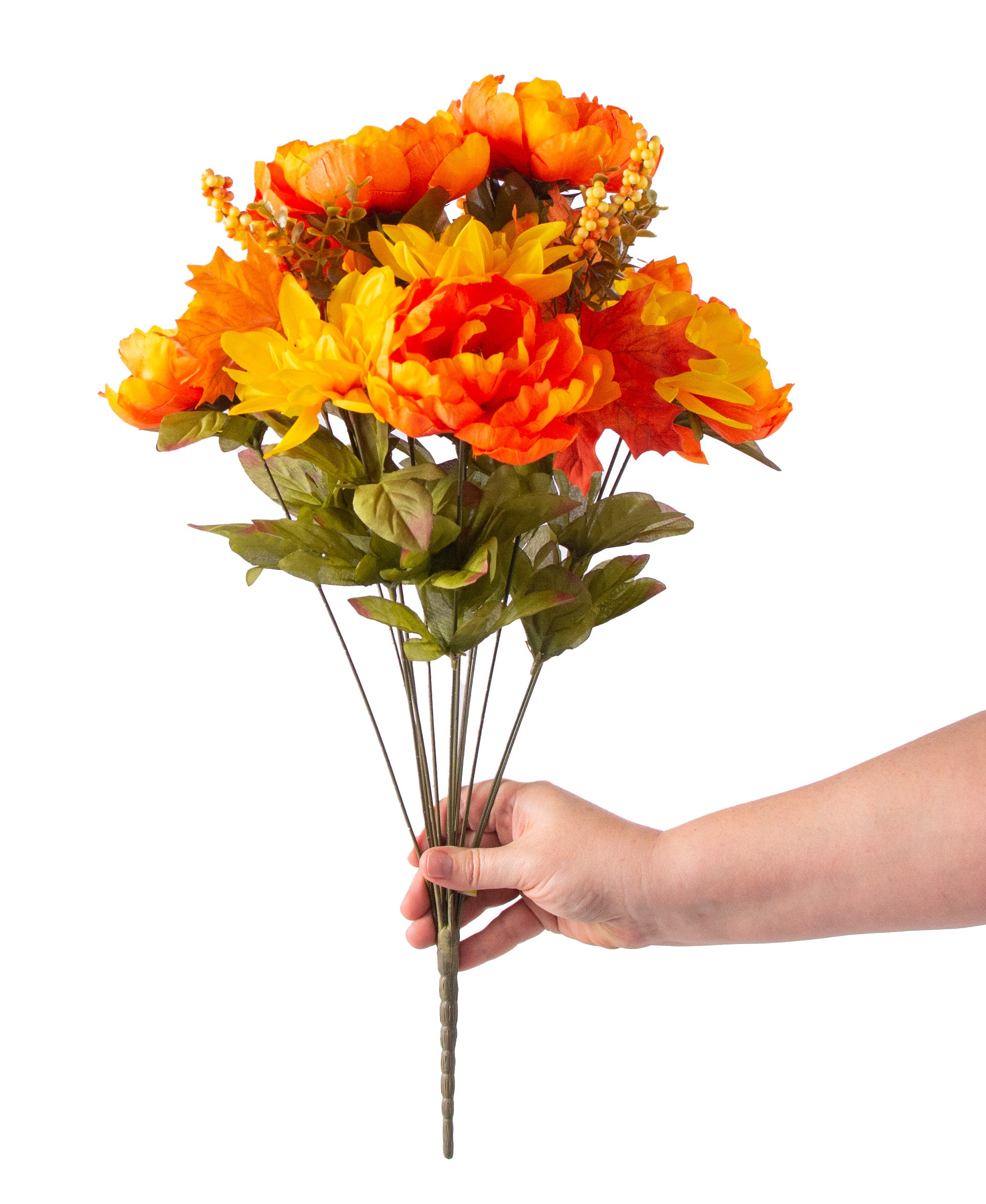 22" Peony Dahlia Bush: Orange & Yellow (14 Stem) detail photo 3