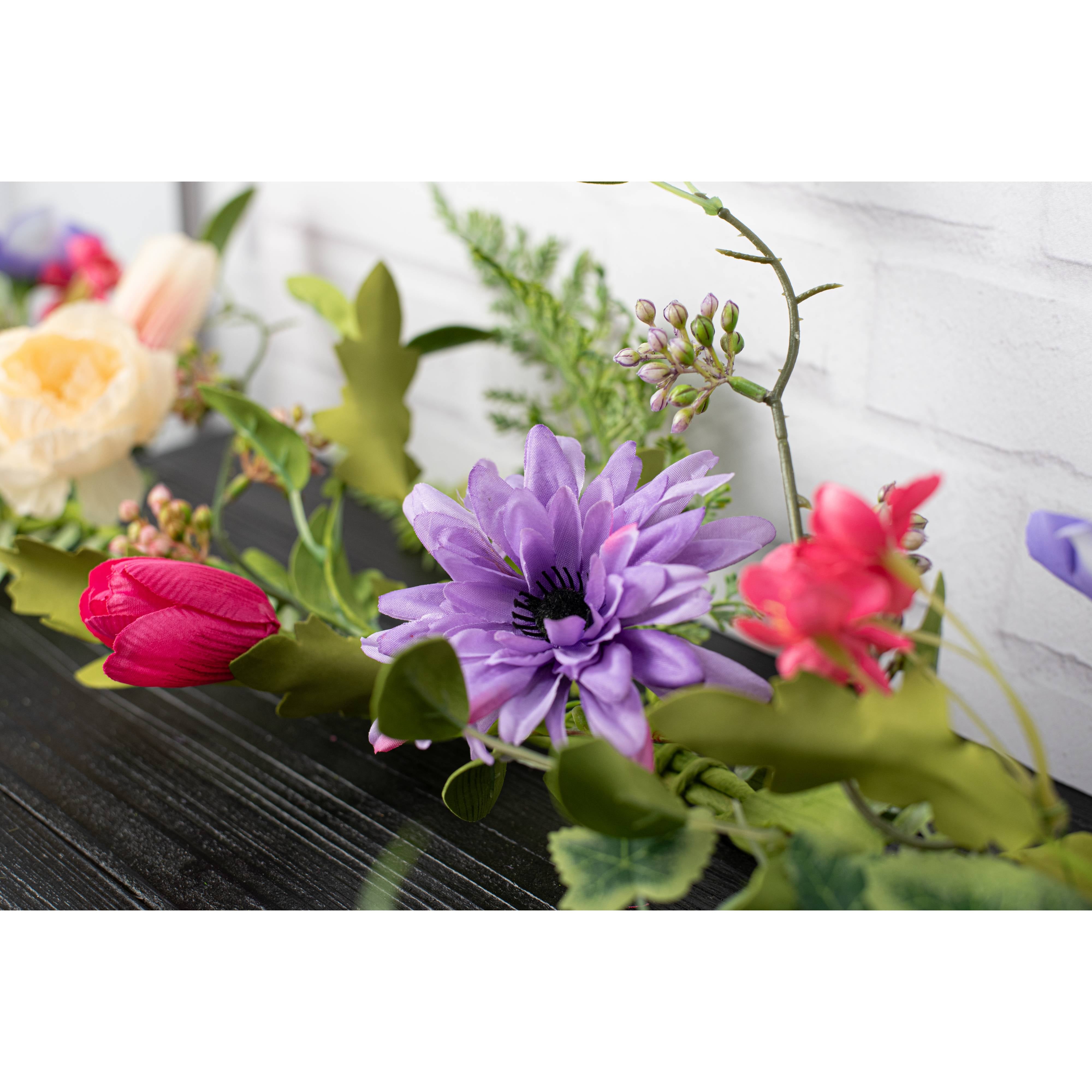 5' Peony, Dahlia & Fern Floral Garland detail photo 3