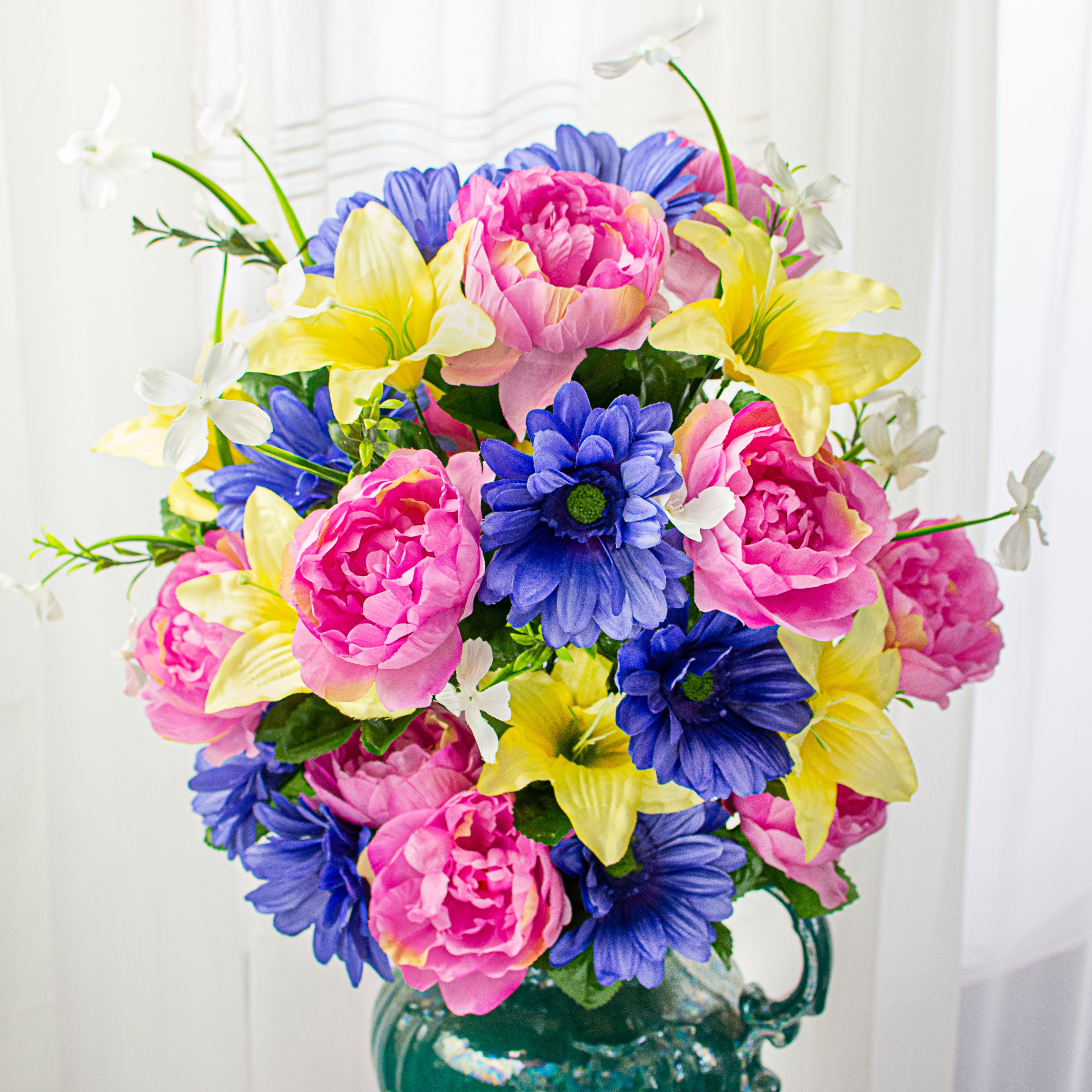 31" Peony, Gerbera Daisy, Tiger Lily Bush: Lavender & Yellow Item Number: 35097LVYW