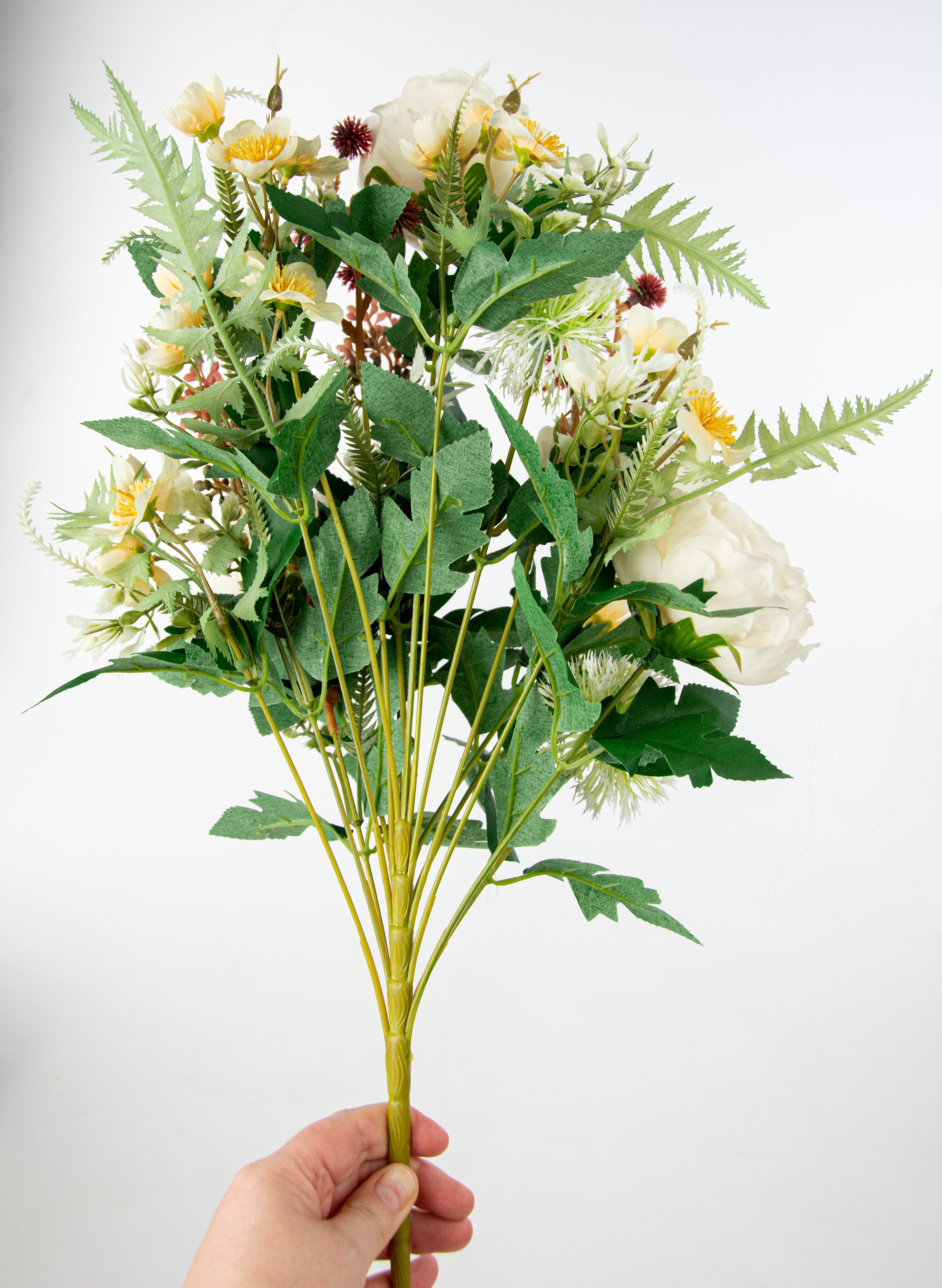 20" Peony & Globe Thistle Half Bush: Cream, Burgundy, White detail photo 6