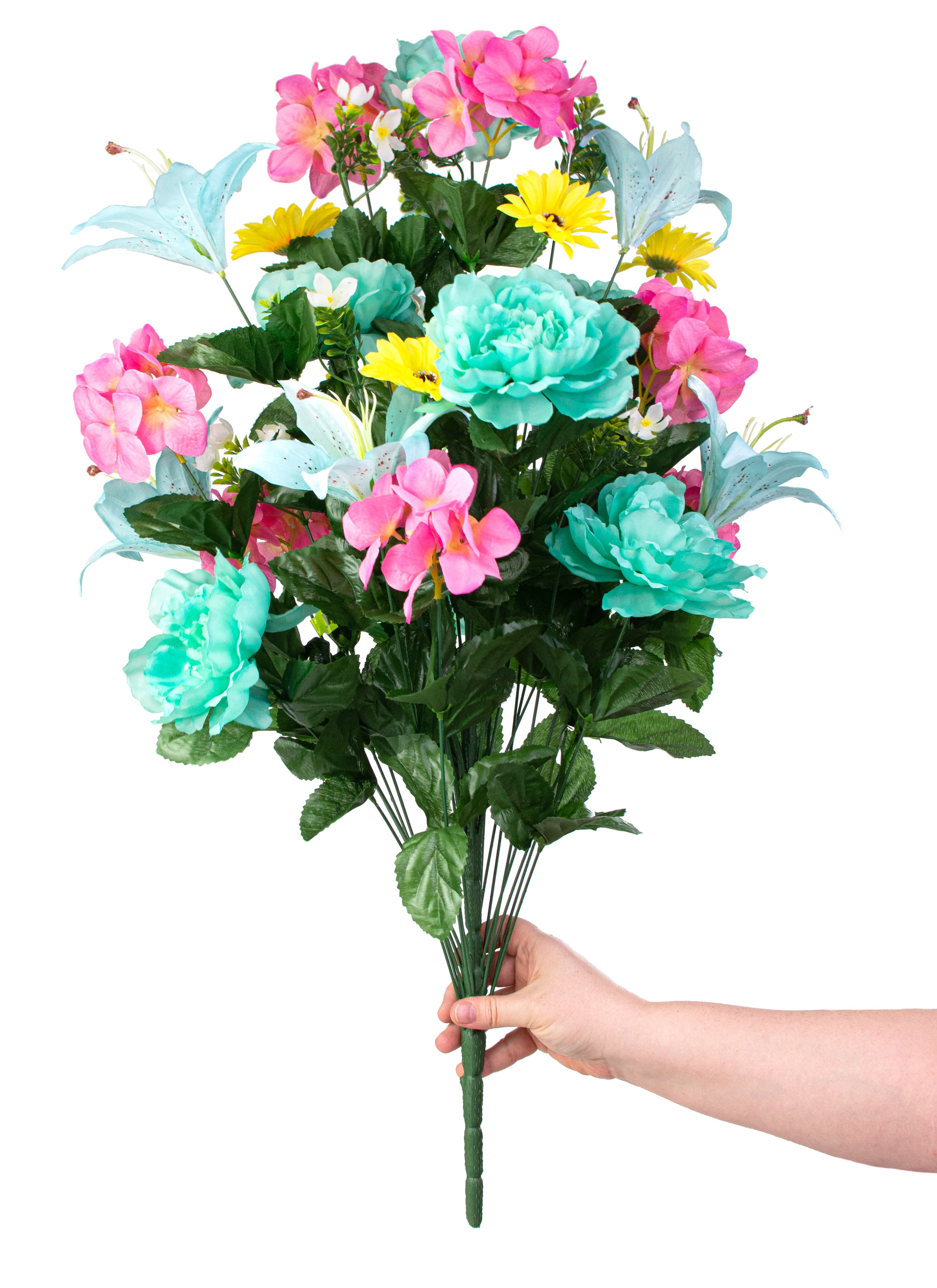 31" Peony Hydrangea Lily Bush: Aqua & Pink detail photo 3
