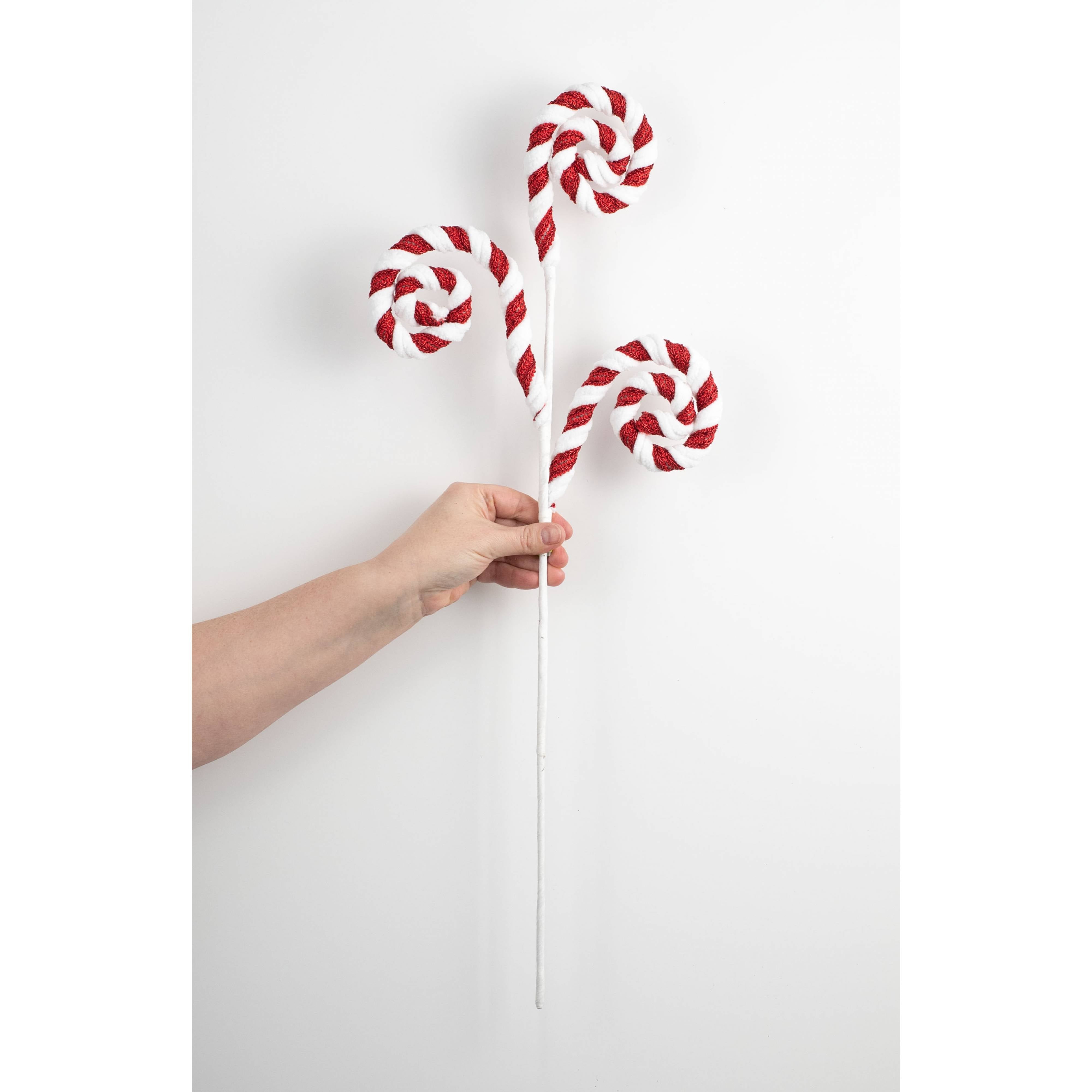 28" Peppermint Chenille Stripes Curly Spray: Red & White detail photo 3