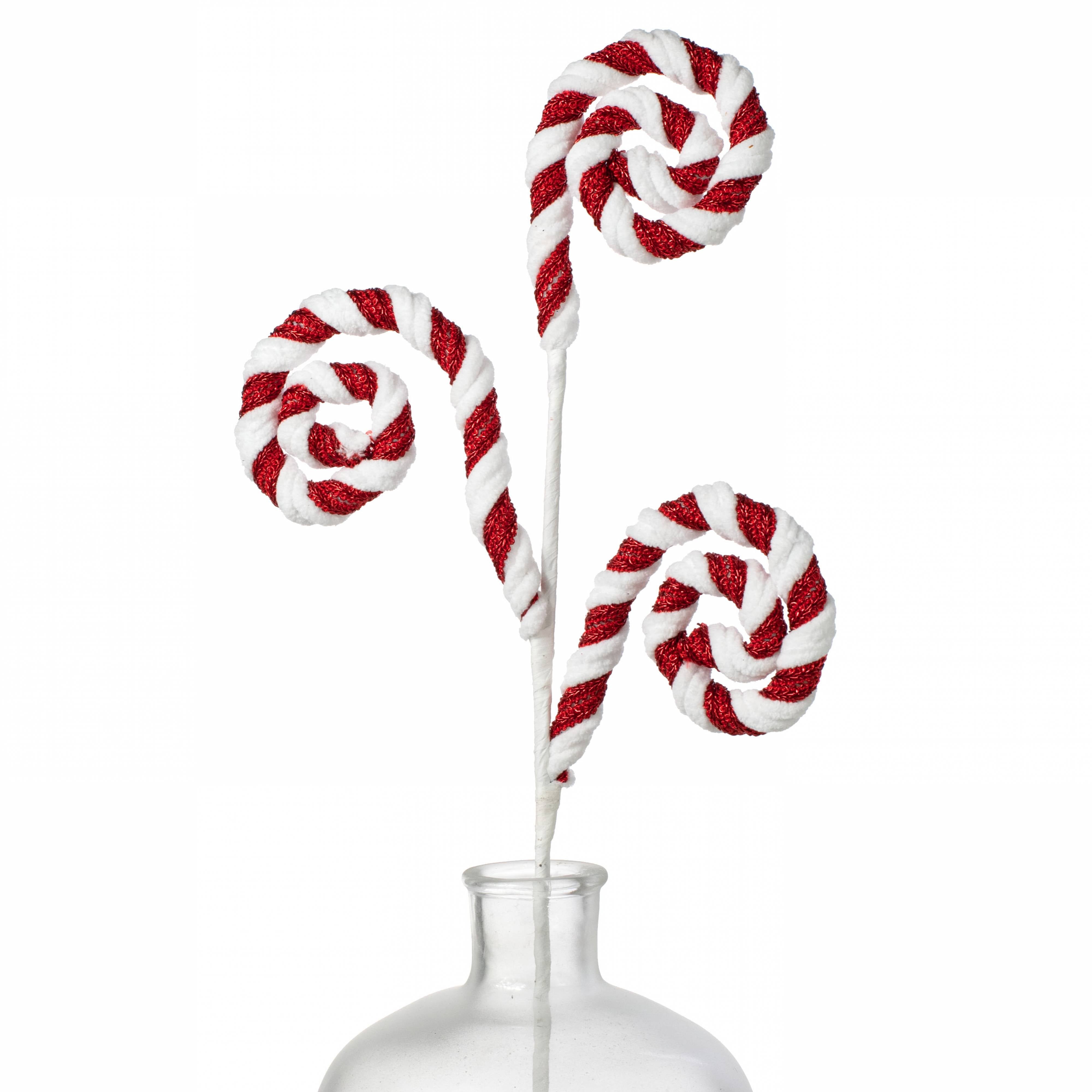 28" Peppermint Chenille Stripes Curly Spray: Red & White Item Number: 86004RDWT