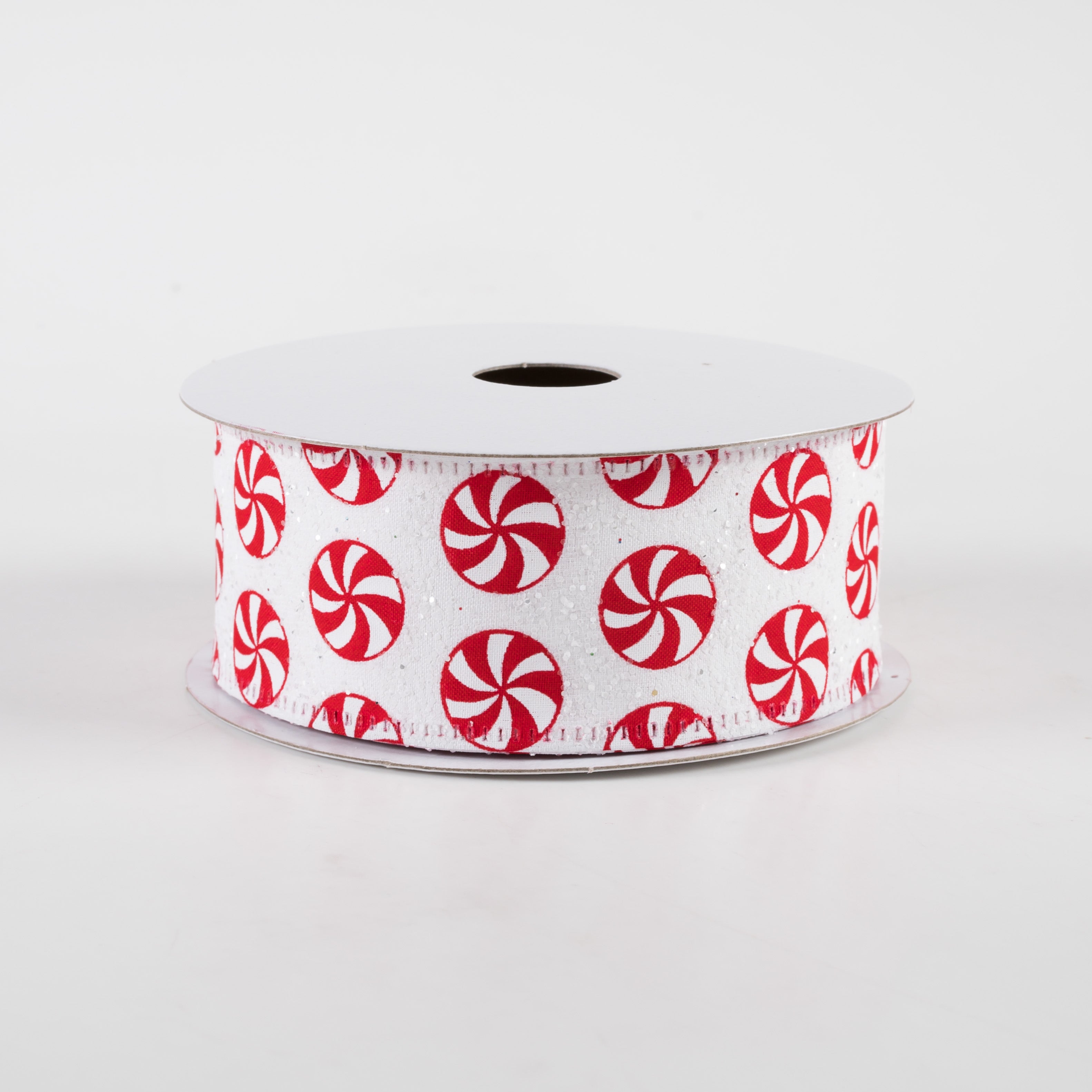 1.5" Peppermints White Glitter Satin Ribbon (10 Yards)