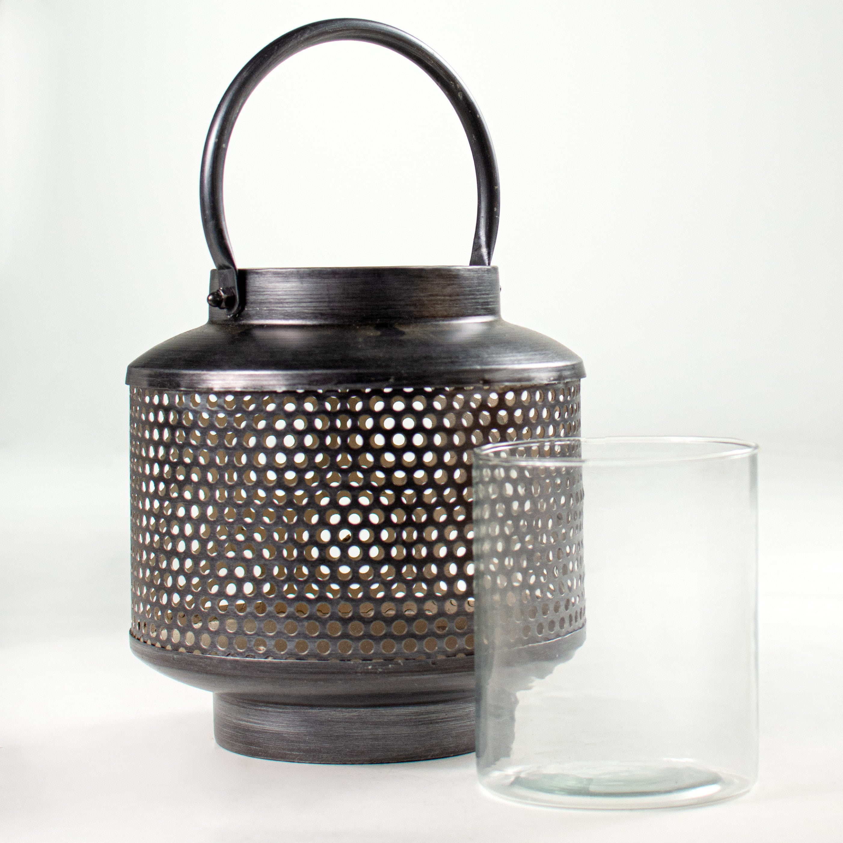 7.75" Pewter Tin Lantern: Round detail photo 4