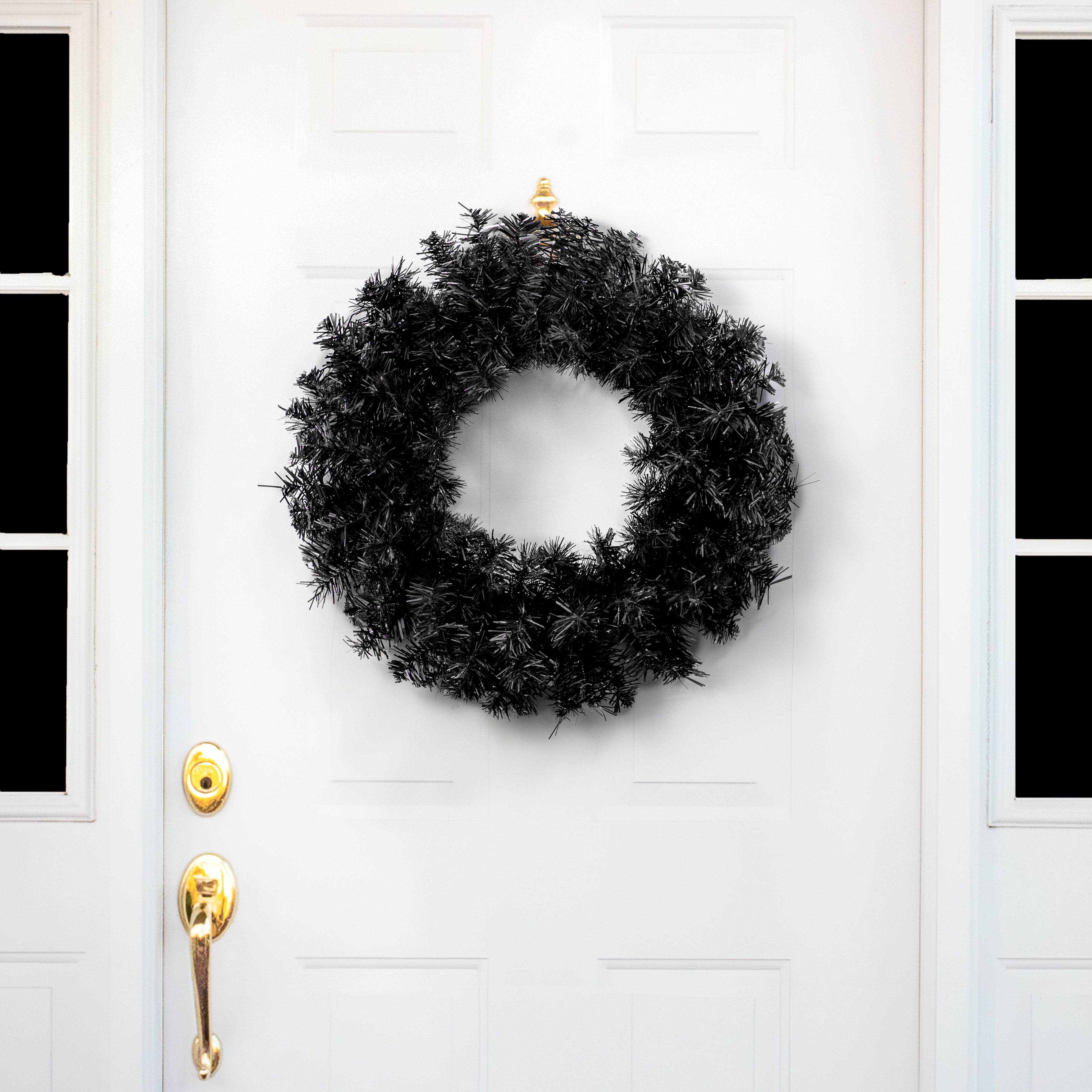 24" Pine Tinsel Wreath: Black Lifestyle Photo