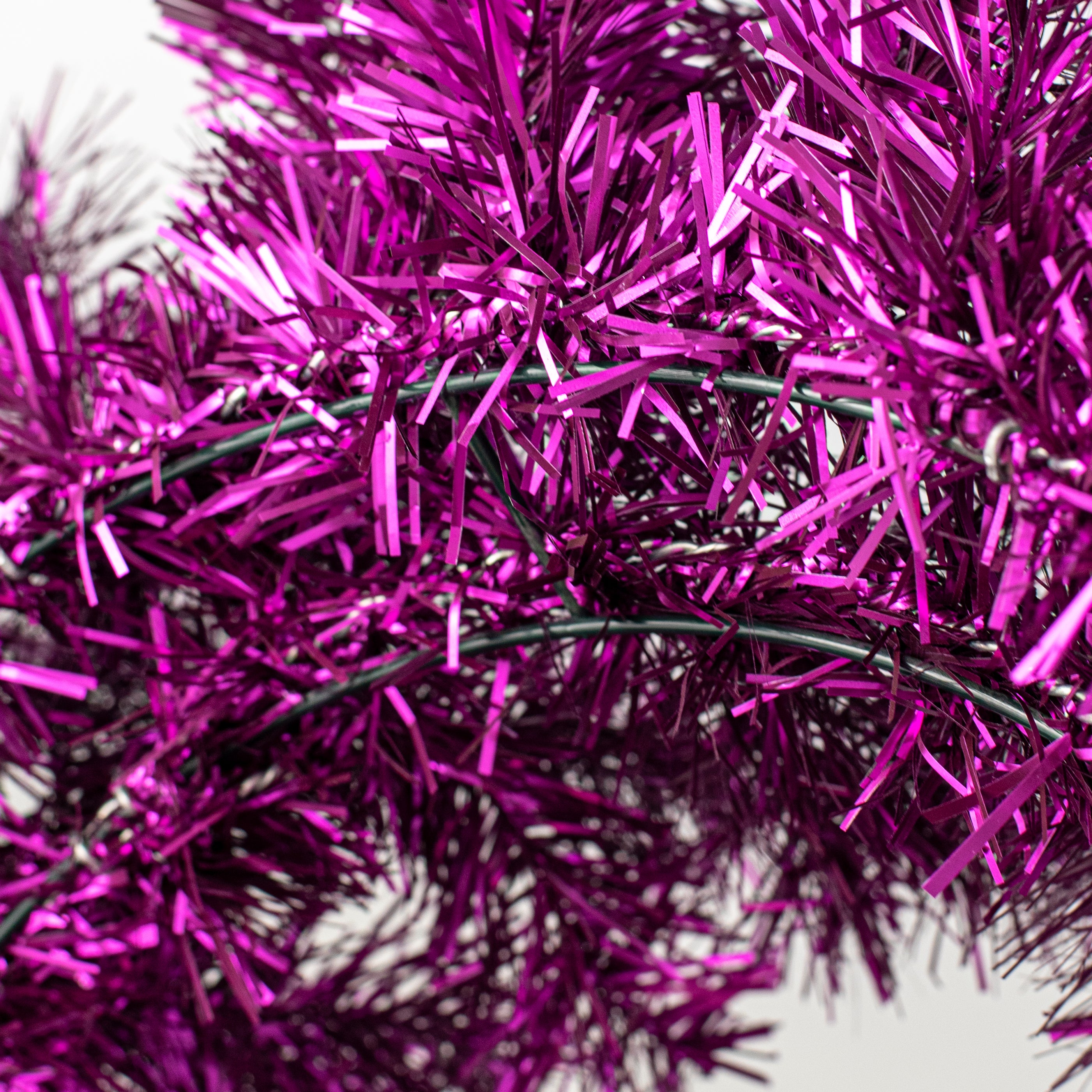 24" Pine Tinsel Wreath: Metallic Purple detail photo 3