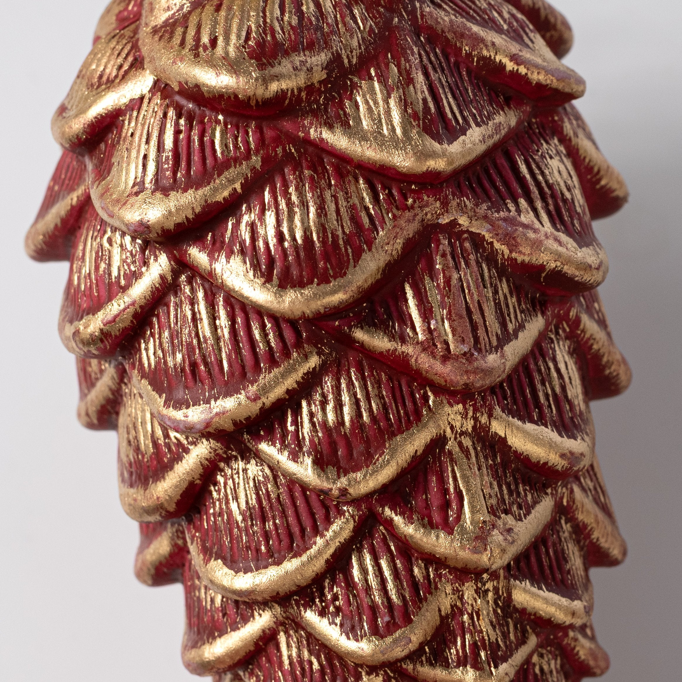 7" Pinecone Ornament: Dark Red & Gold detail photo 3