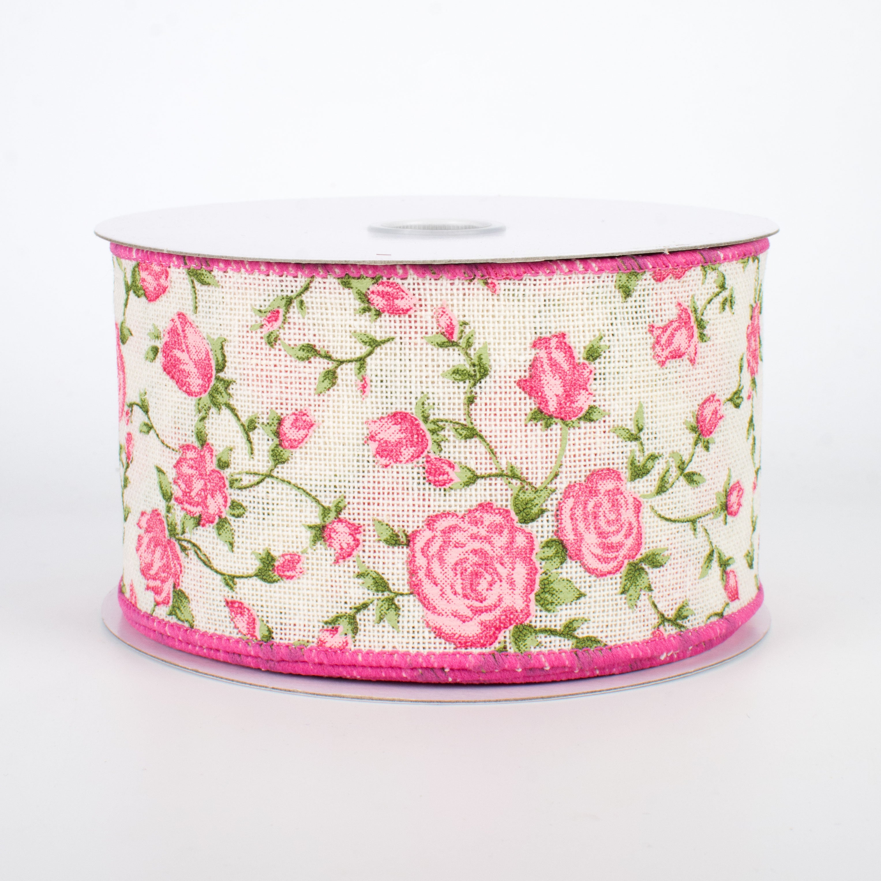 2.5" Pink Chintz Ribbon: Ivory (10 Yards)