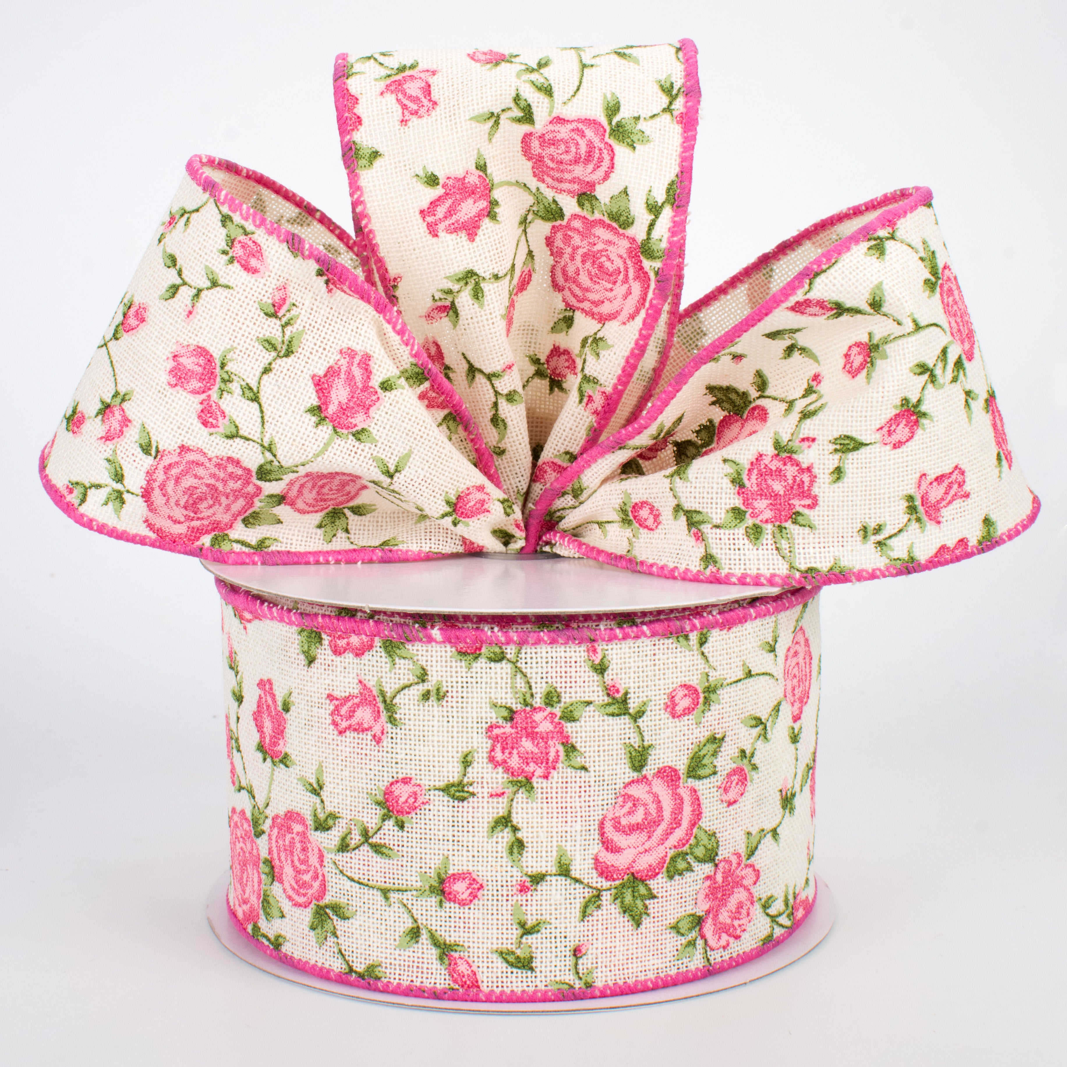2.5" Pink Chintz Ribbon: Ivory (10 Yards) Lifestyle Photo