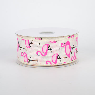1.5" Pink Flamingo Ribbon: Cream (10 Yards)