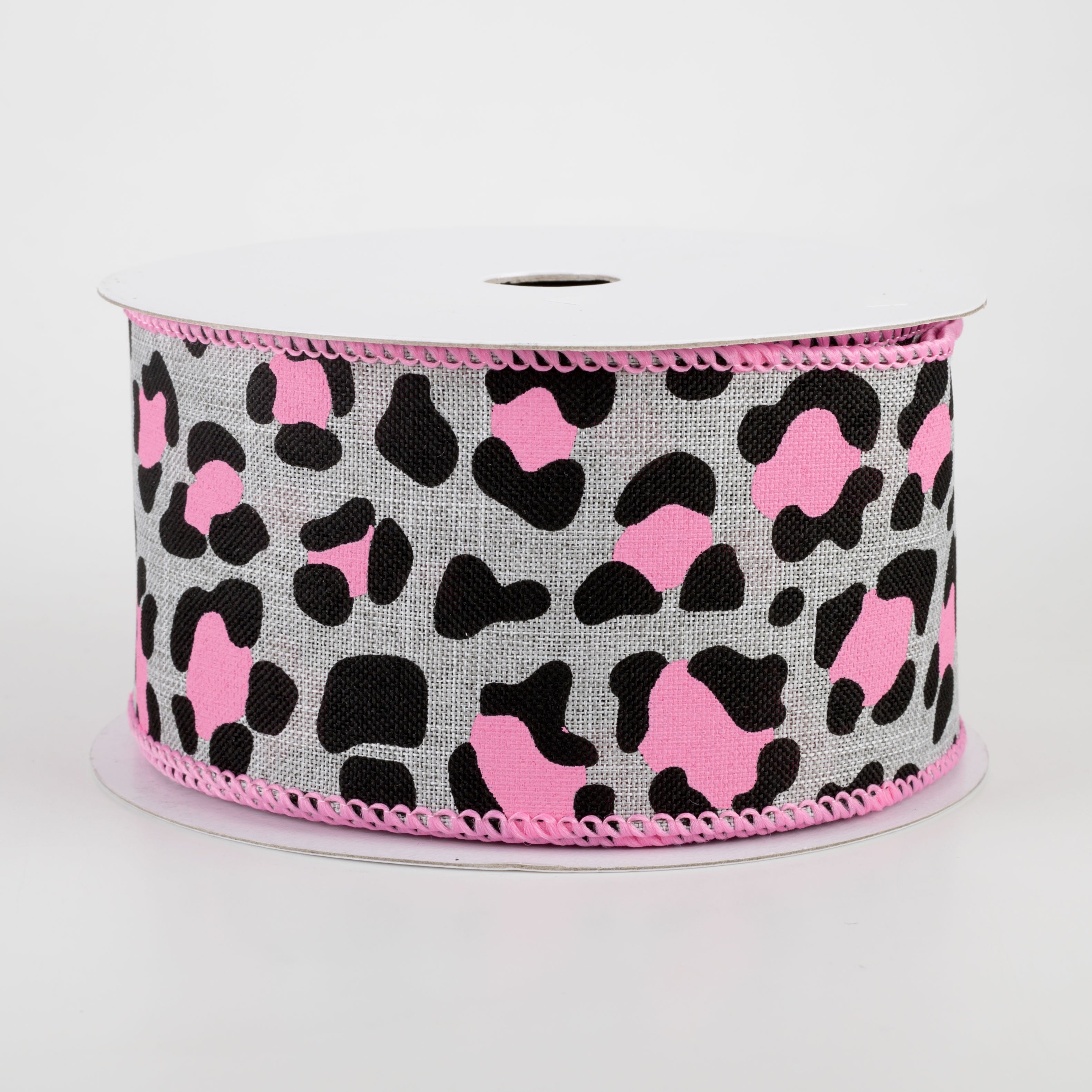 2.5" Pink Leopard Print On Royal Ribbon: Gray (10 Yards) 2.5" Pink Leopard Print On Royal Ribbon: Gray (10 Yards)