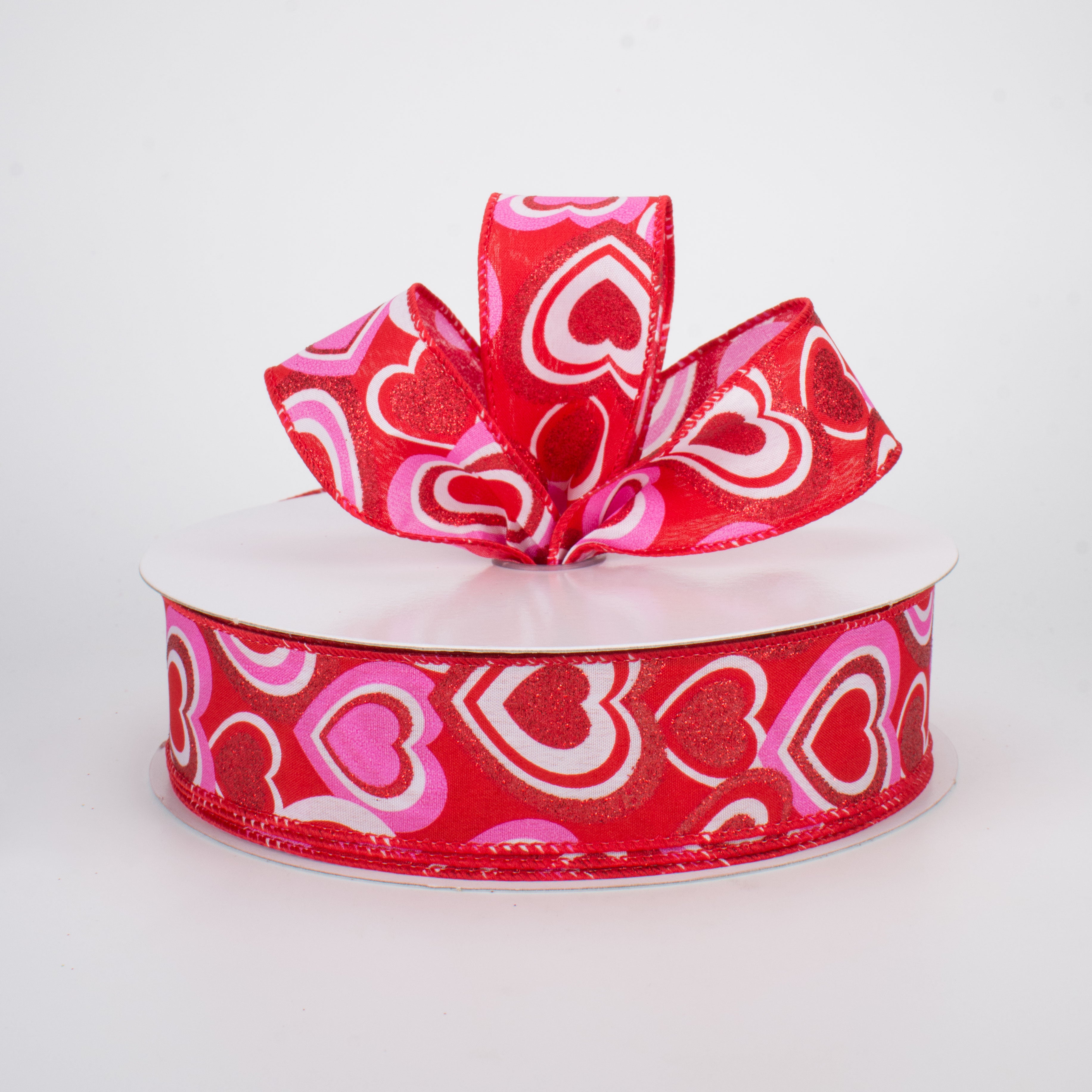1.5" Pink, Red, White Hearts Ribbon (50 Yards) Lifestyle Photo