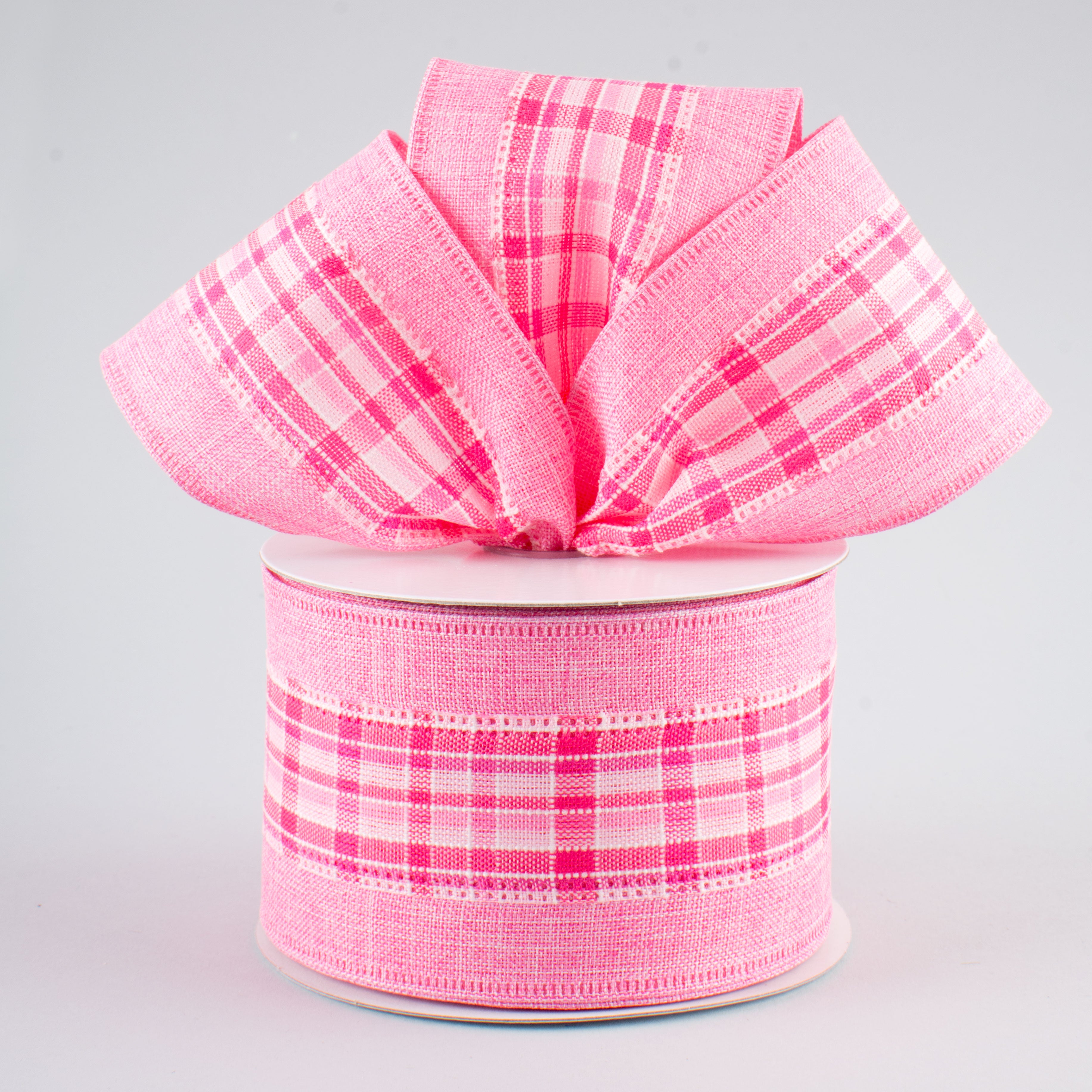 2.5" Plaid Center Ribbon: Pink (10 Yards) Lifestyle Photo