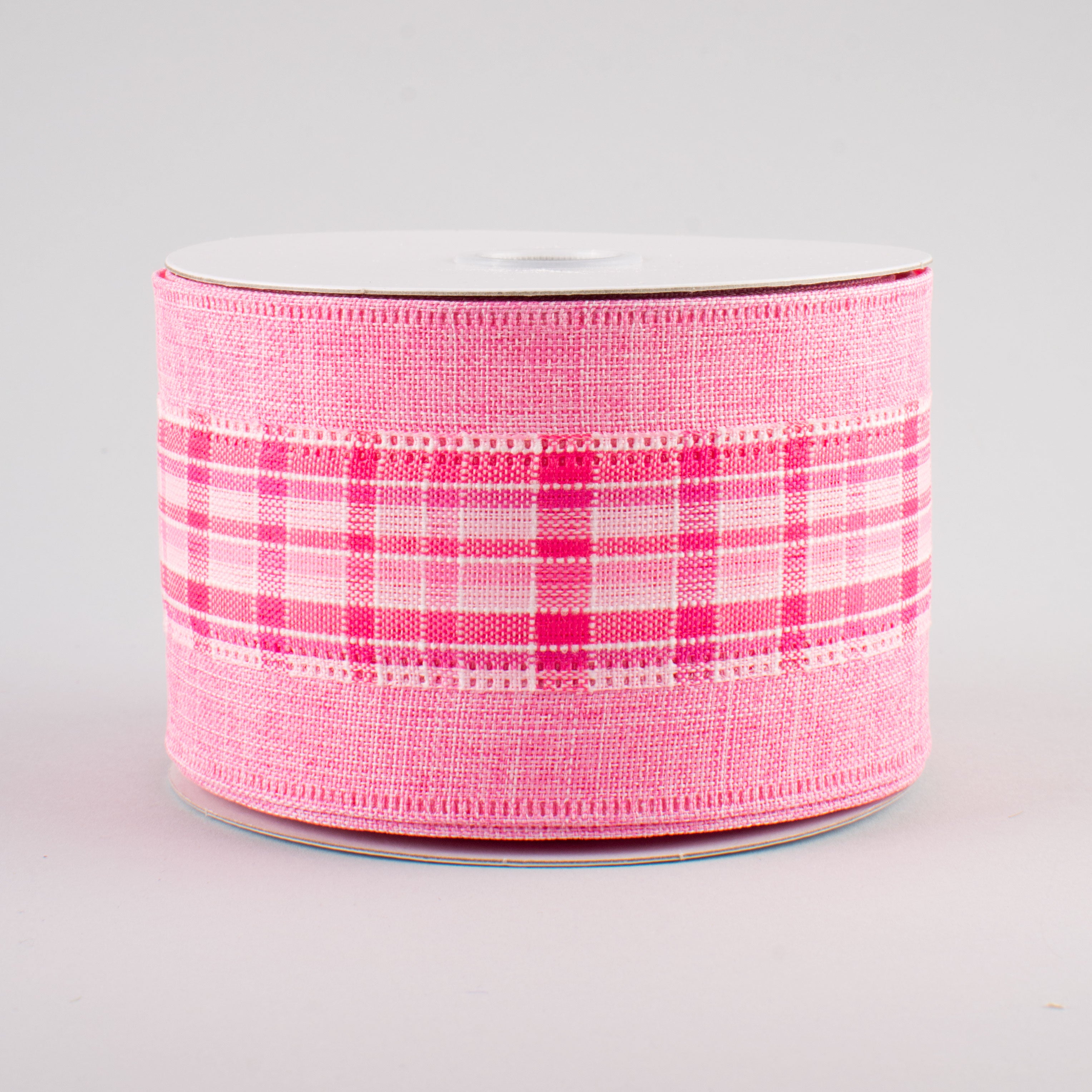 2.5" Plaid Center Ribbon: Pink (10 Yards)
