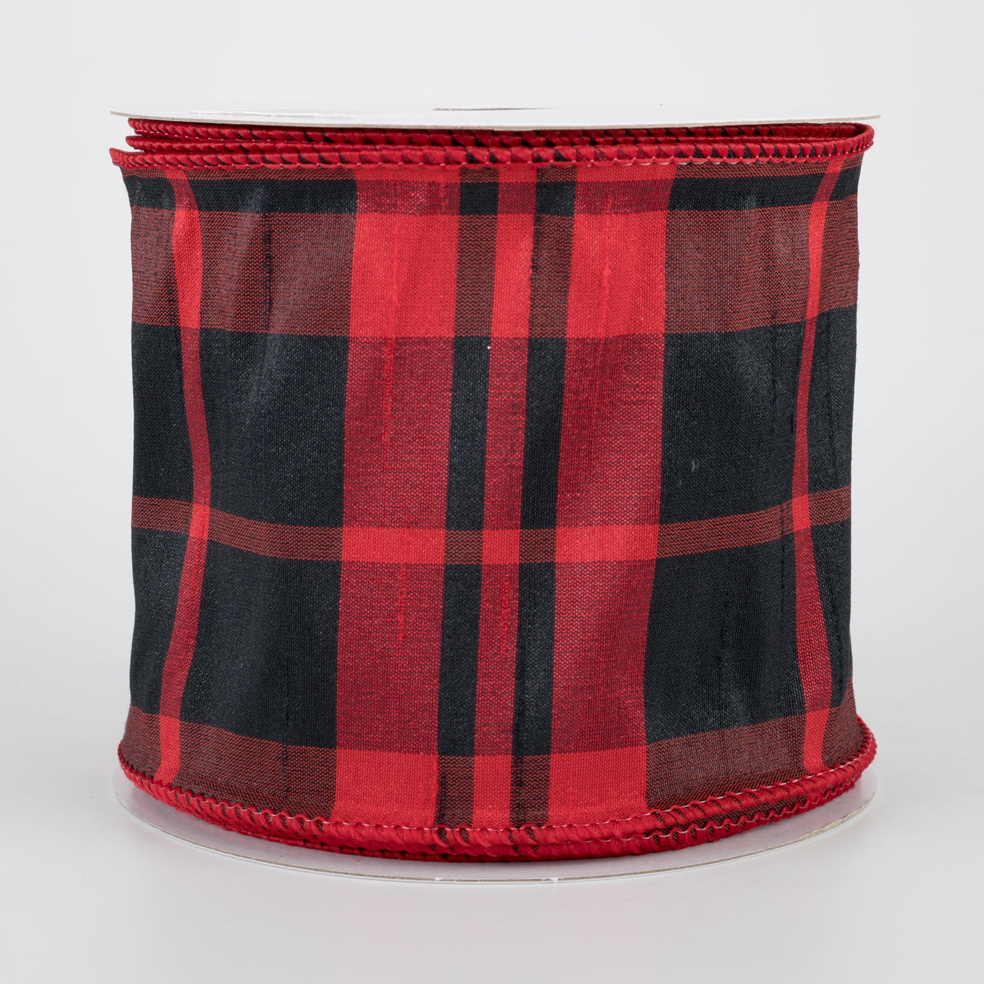 4" Plaid Faux Dupioni Ribbon: Black & Red (10 Yards)