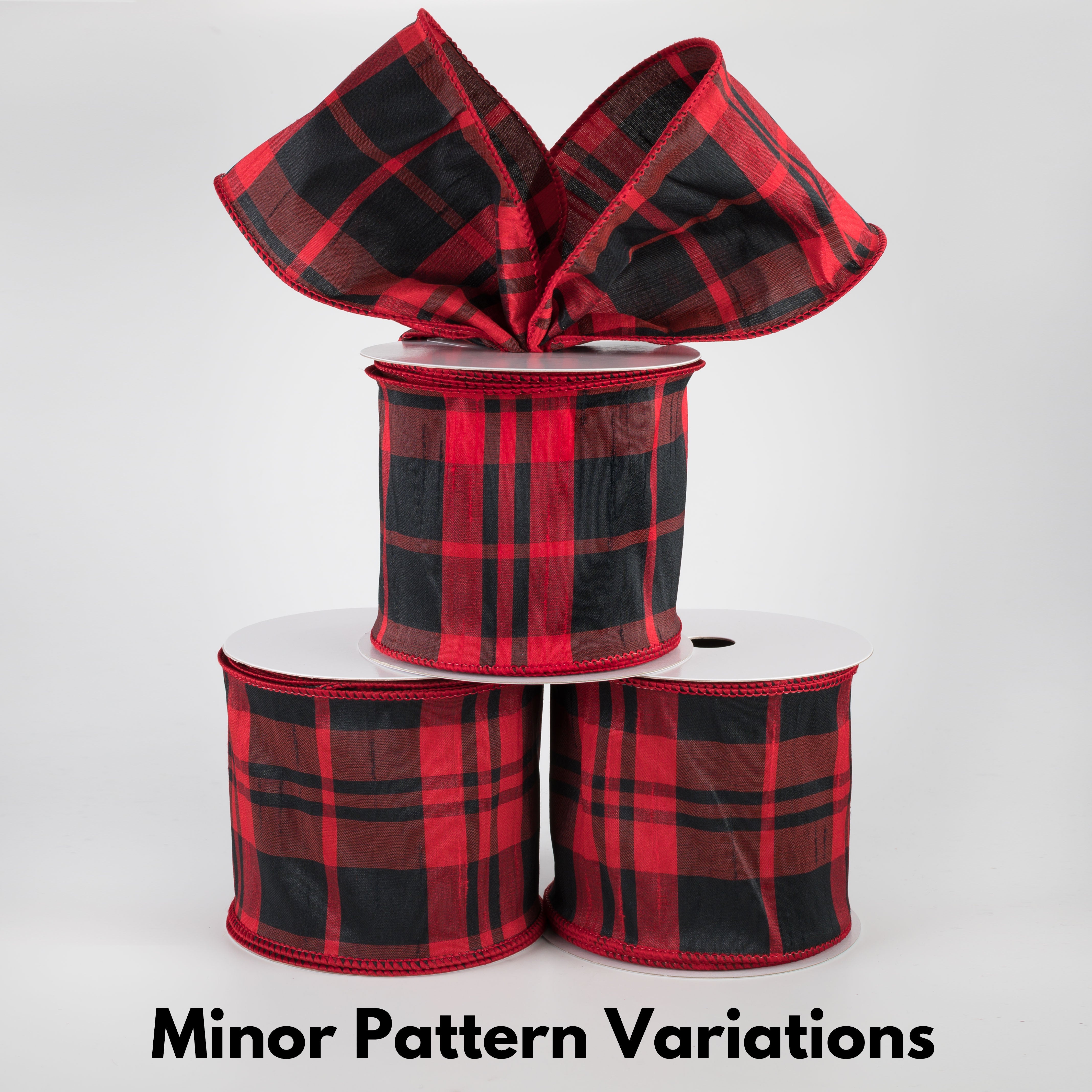 4" Plaid Faux Dupioni Ribbon: Black & Red (10 Yards) Lifestyle Photo