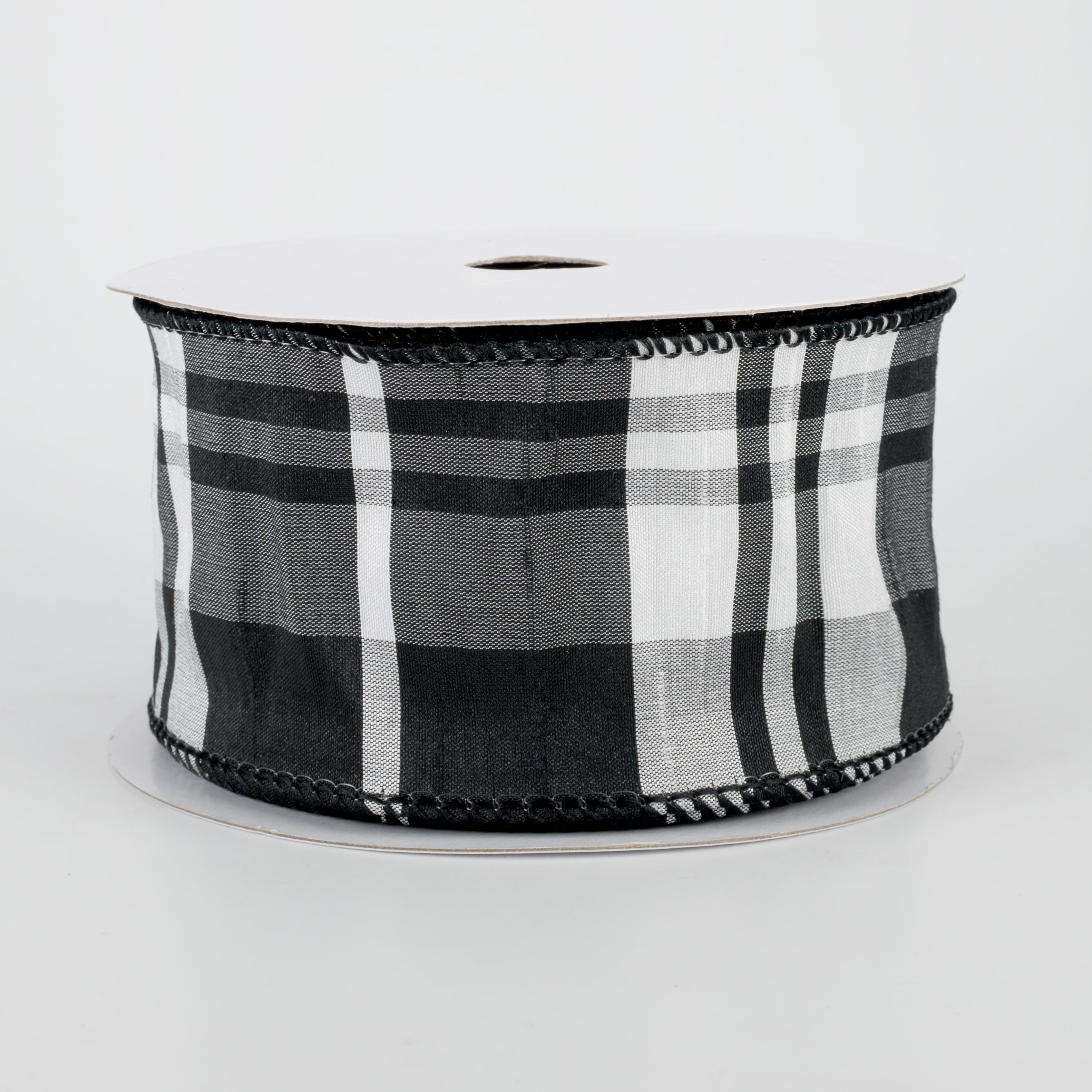 2.5" Plaid Faux Dupioni Ribbon: Black, White, Grey (10 Yards)