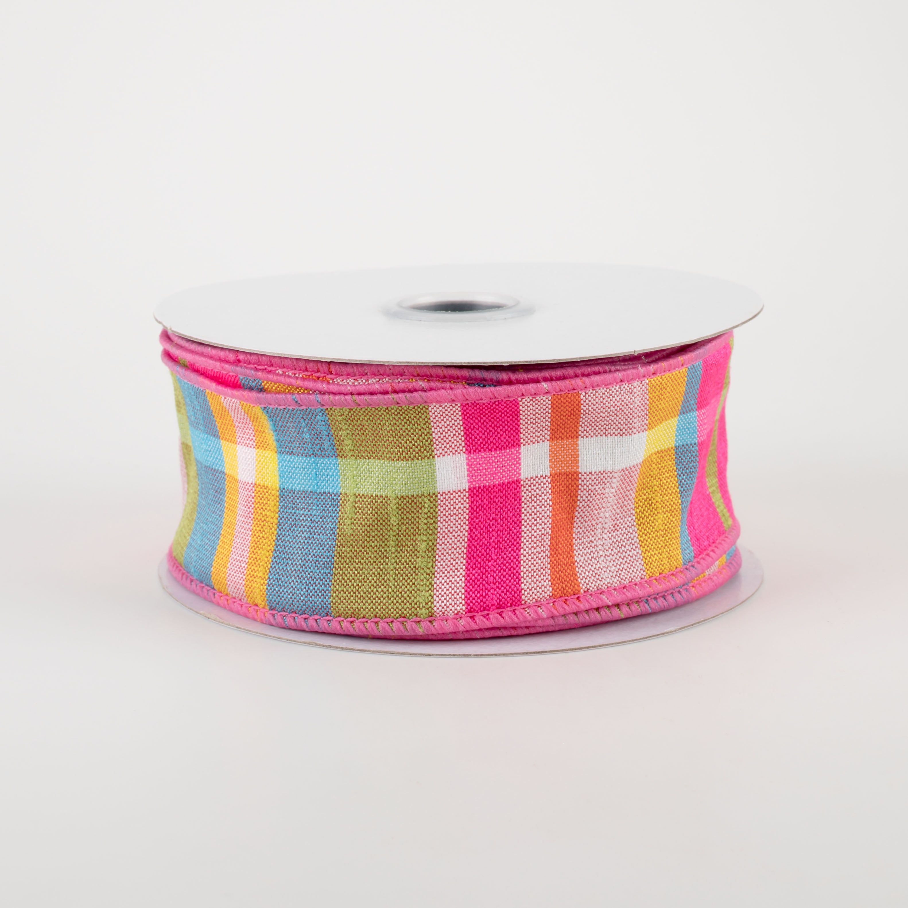 1.5" Plaid Faux Dupioni Ribbon: Hot Pink, Turquoise, Lime, Yellow (10 Yards)