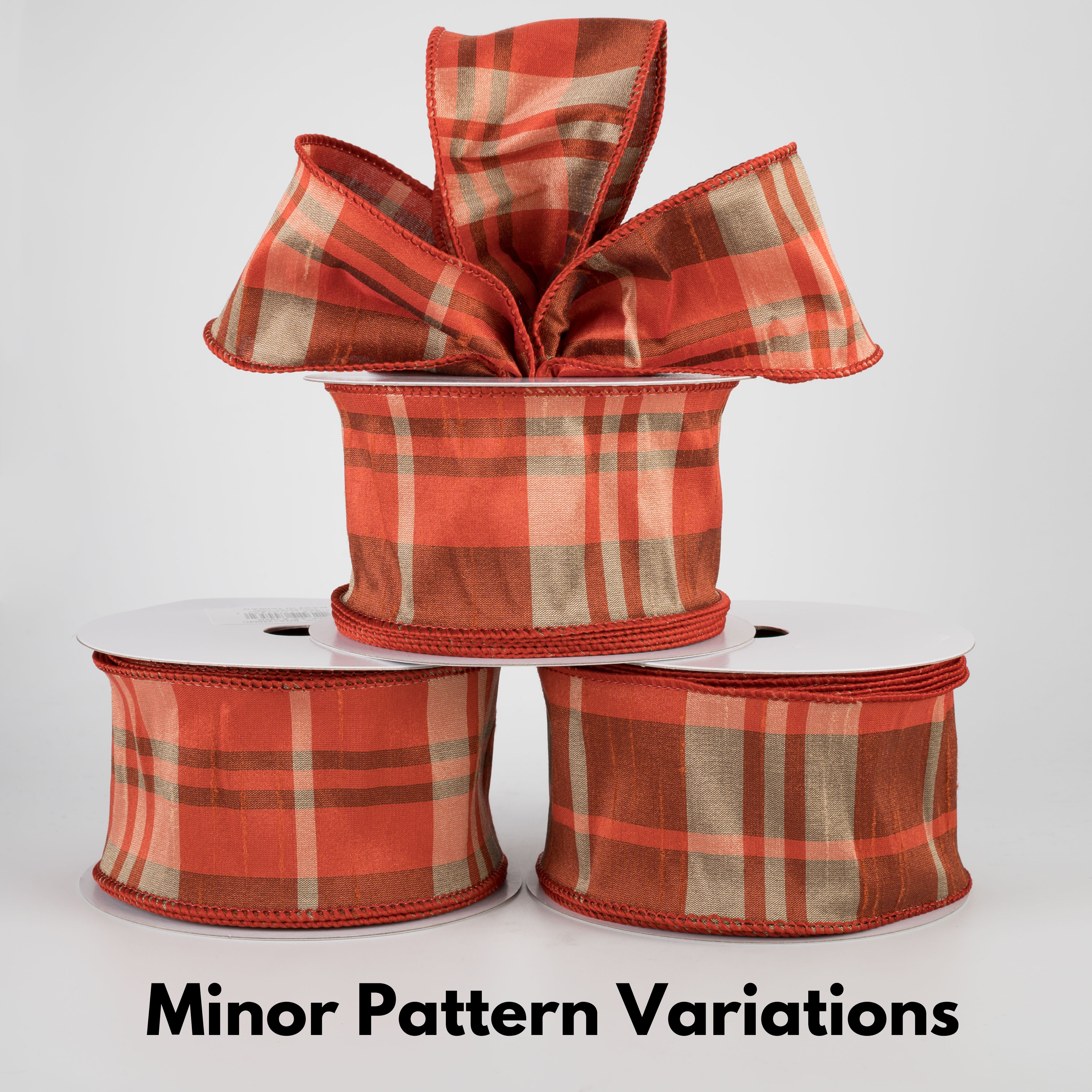 2.5" Plaid Faux Dupioni Ribbon: Orange & Beige (10 Yards) Lifestyle Photo