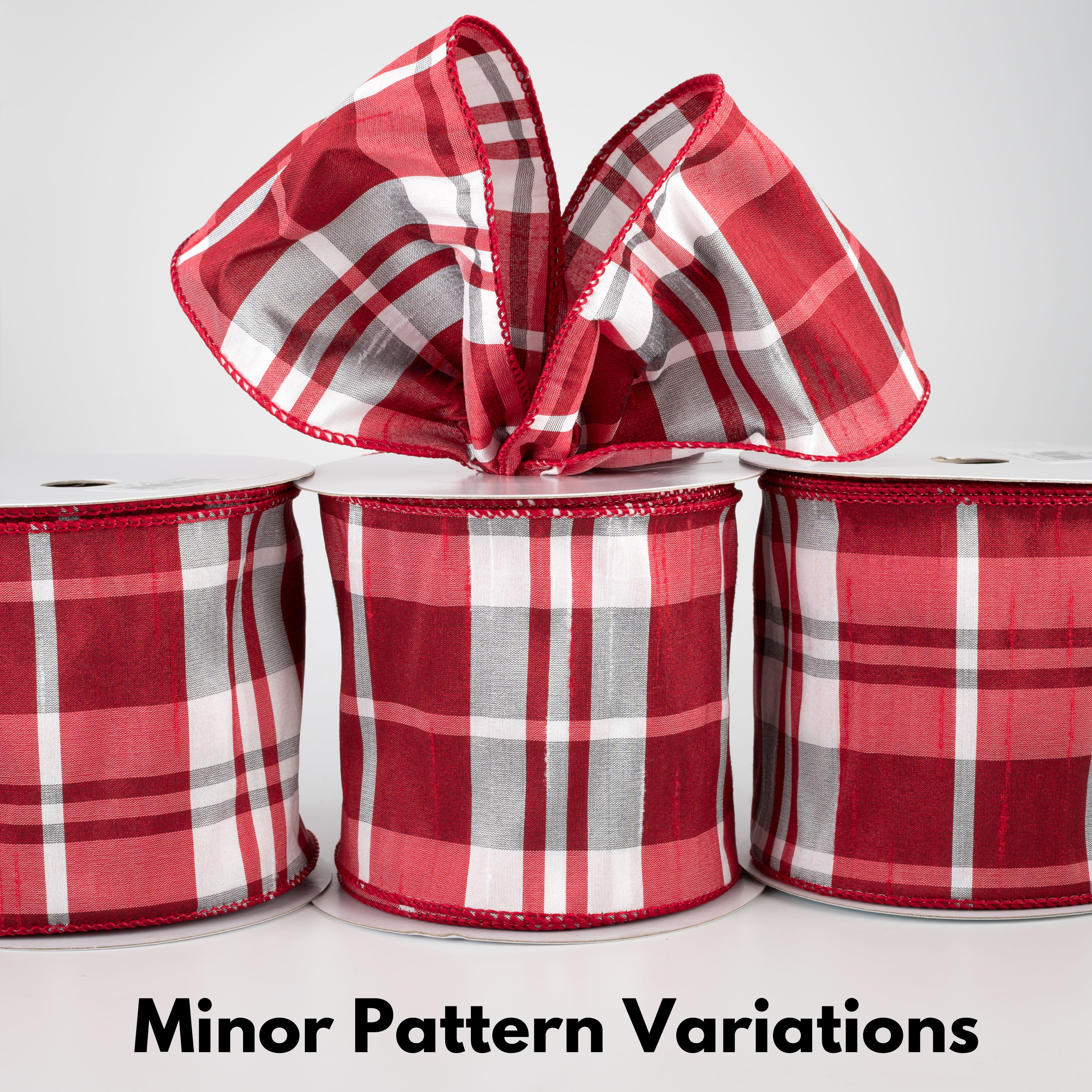 4" Plaid Faux Dupioni Ribbon: Red, White, Grey (10 Yards) Lifestyle Photo