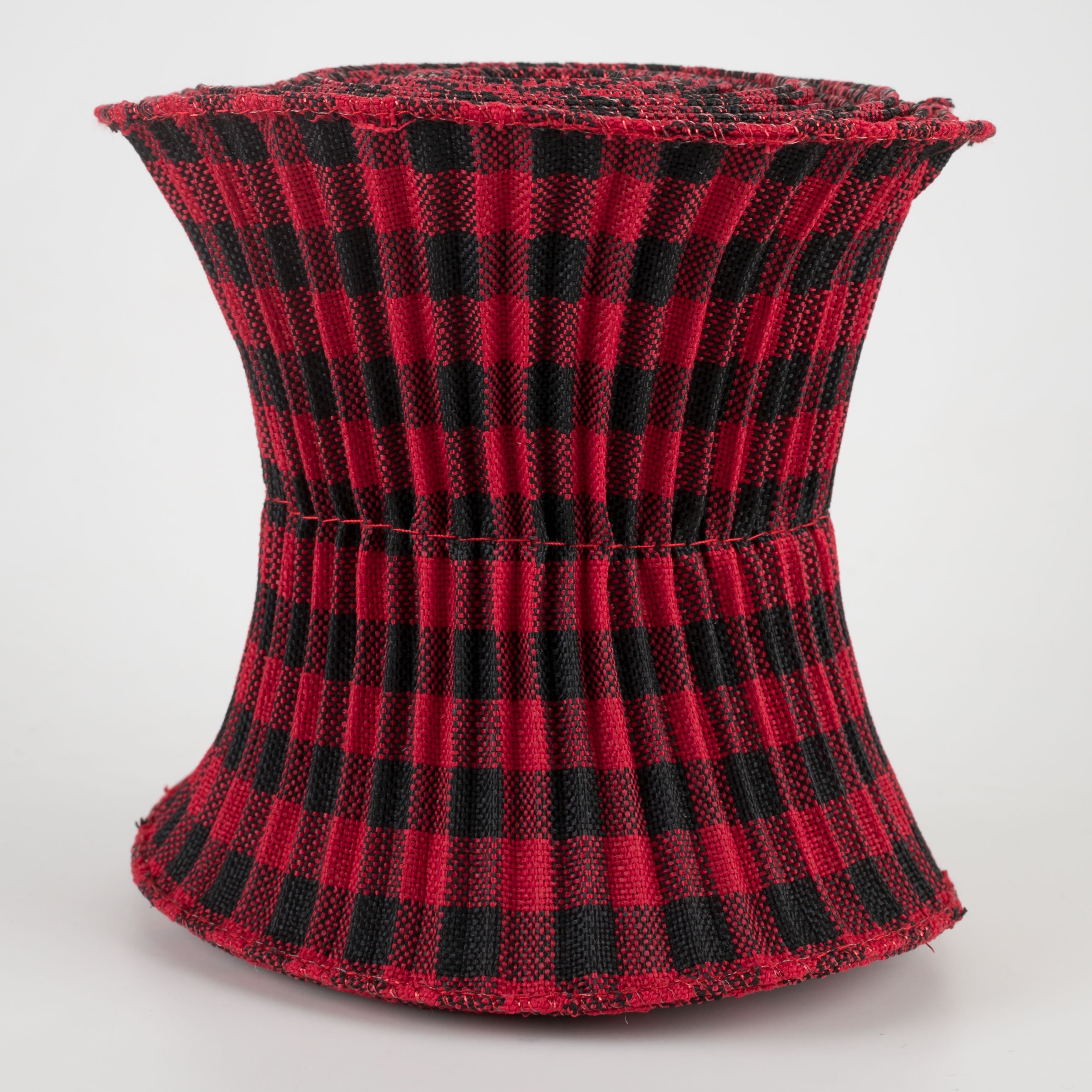 5.5" Pleated Plaid Check Ribbon: Black & Red (5 Yards)