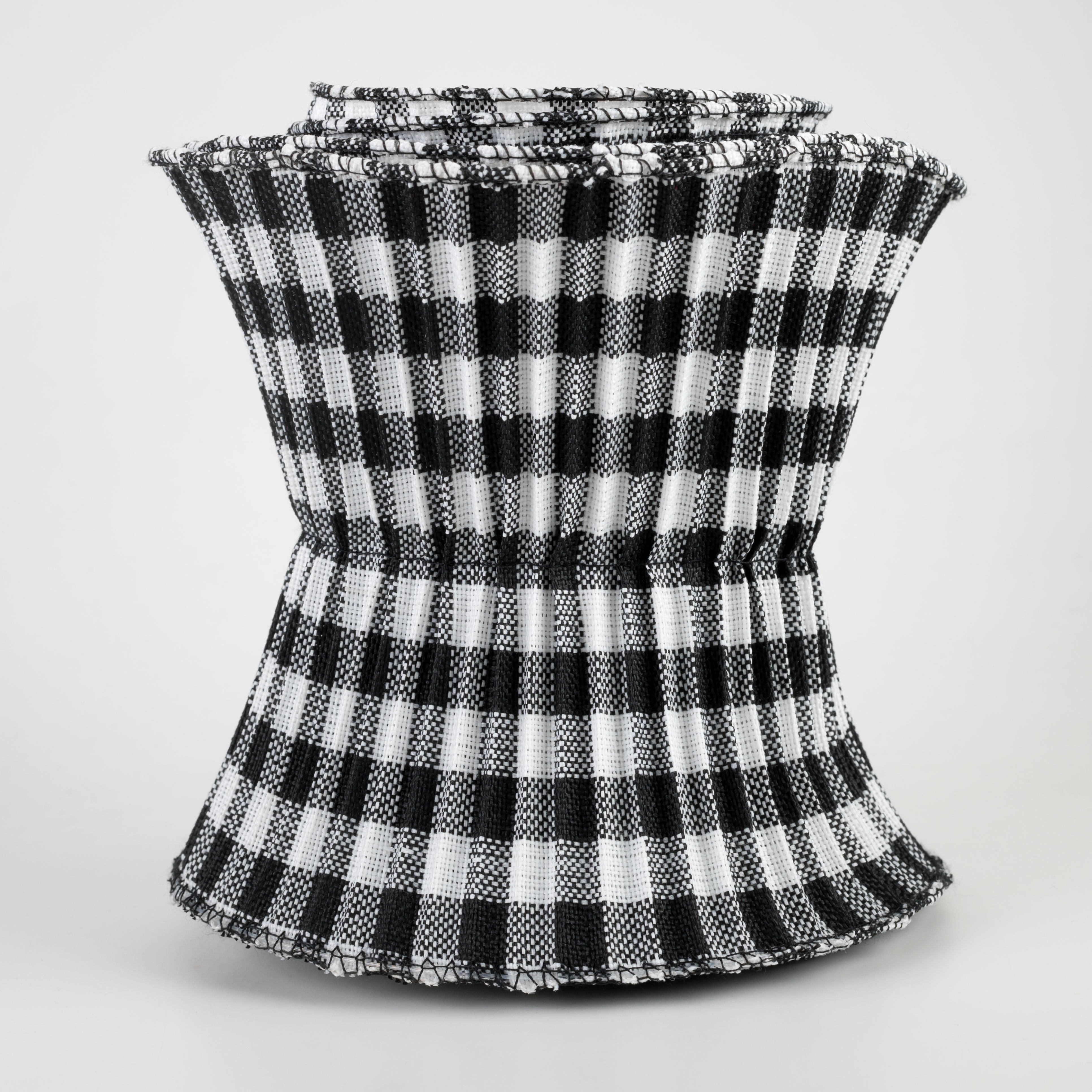 5.5" Pleated Plaid Check Ribbon: Black & White (5 Yards)
