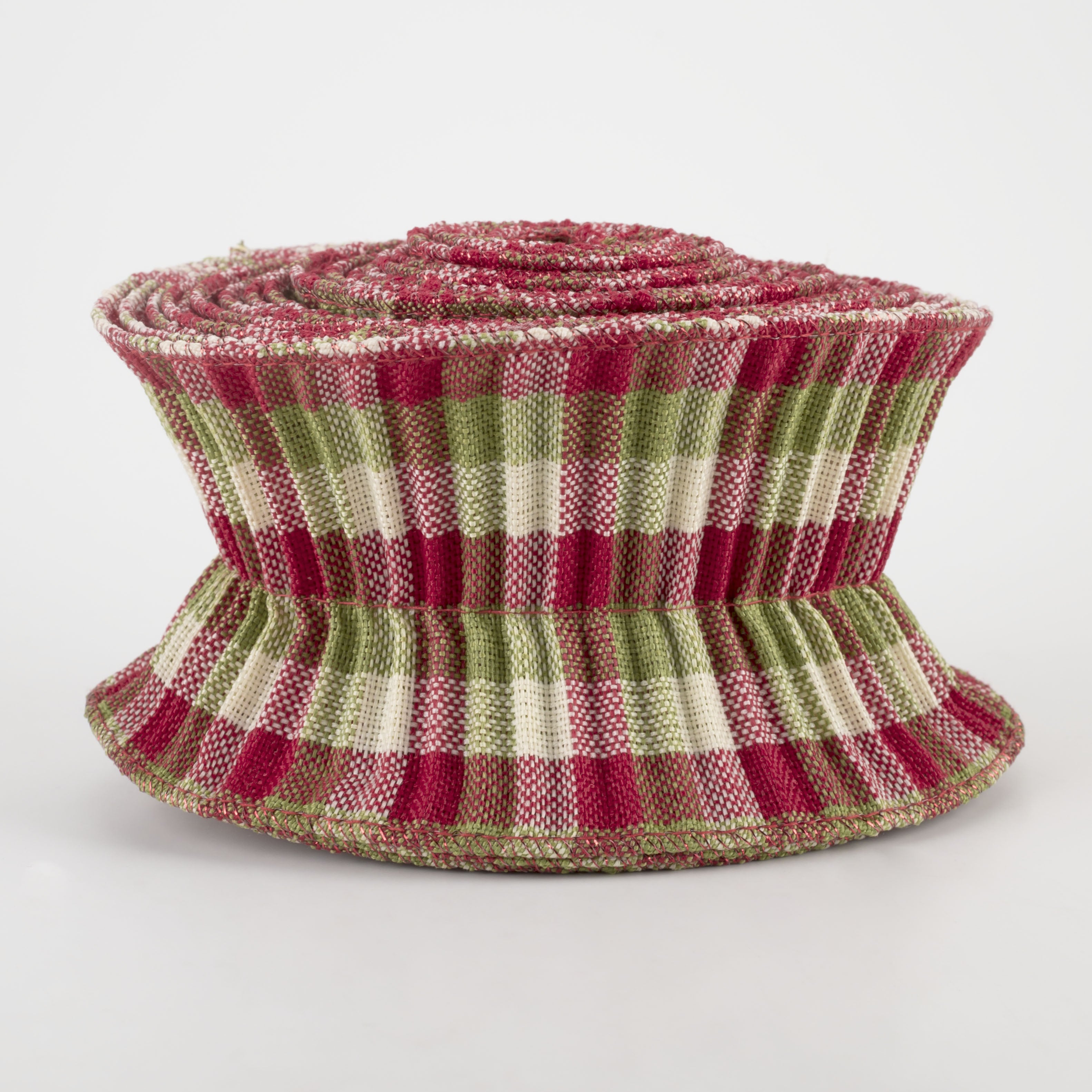 3" Pleated Plaid Check Ribbon: Ivory, Lime Green, Red (5 Yards)