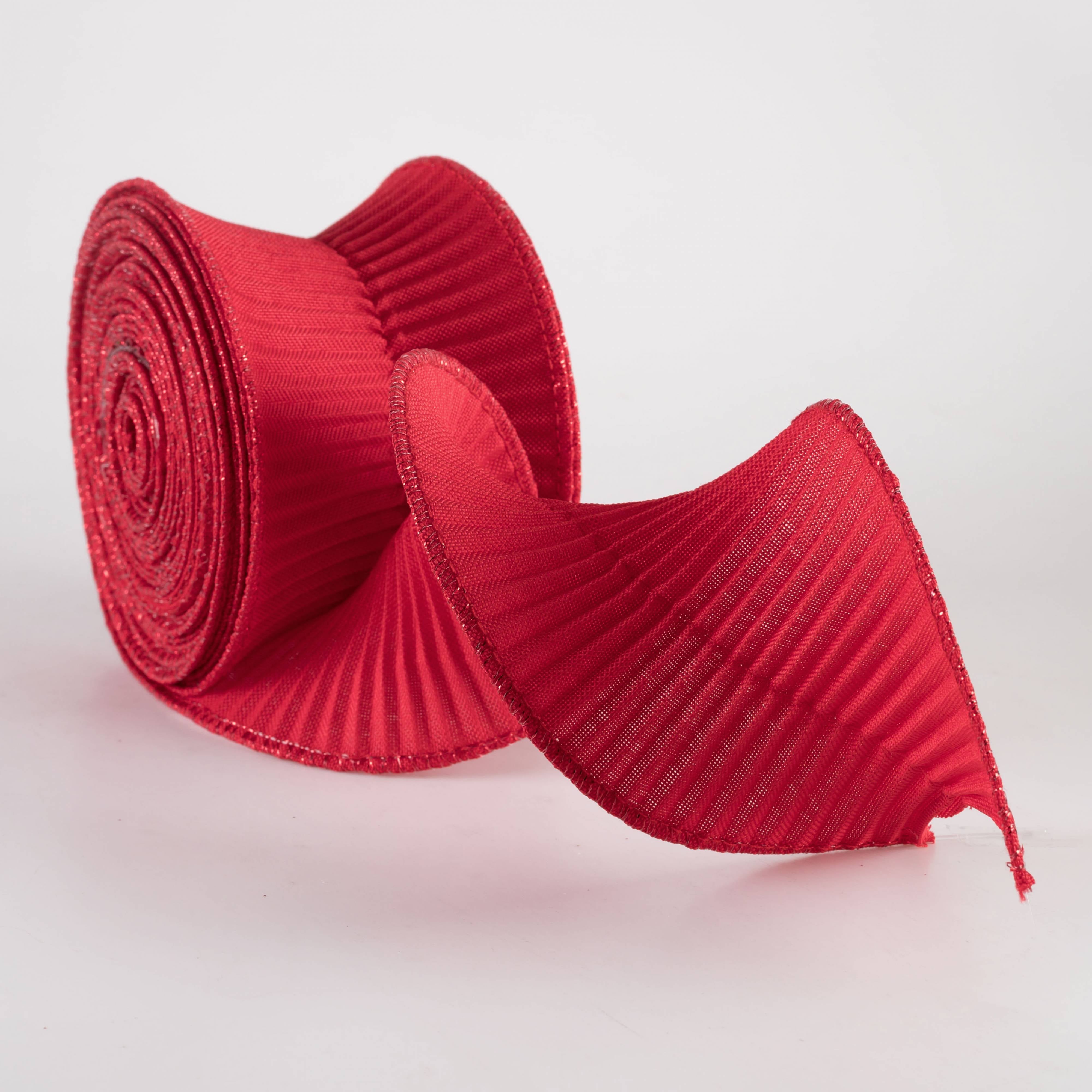 3" Pleated Solid Ribbon: Red (5 Yards) detail photo 3